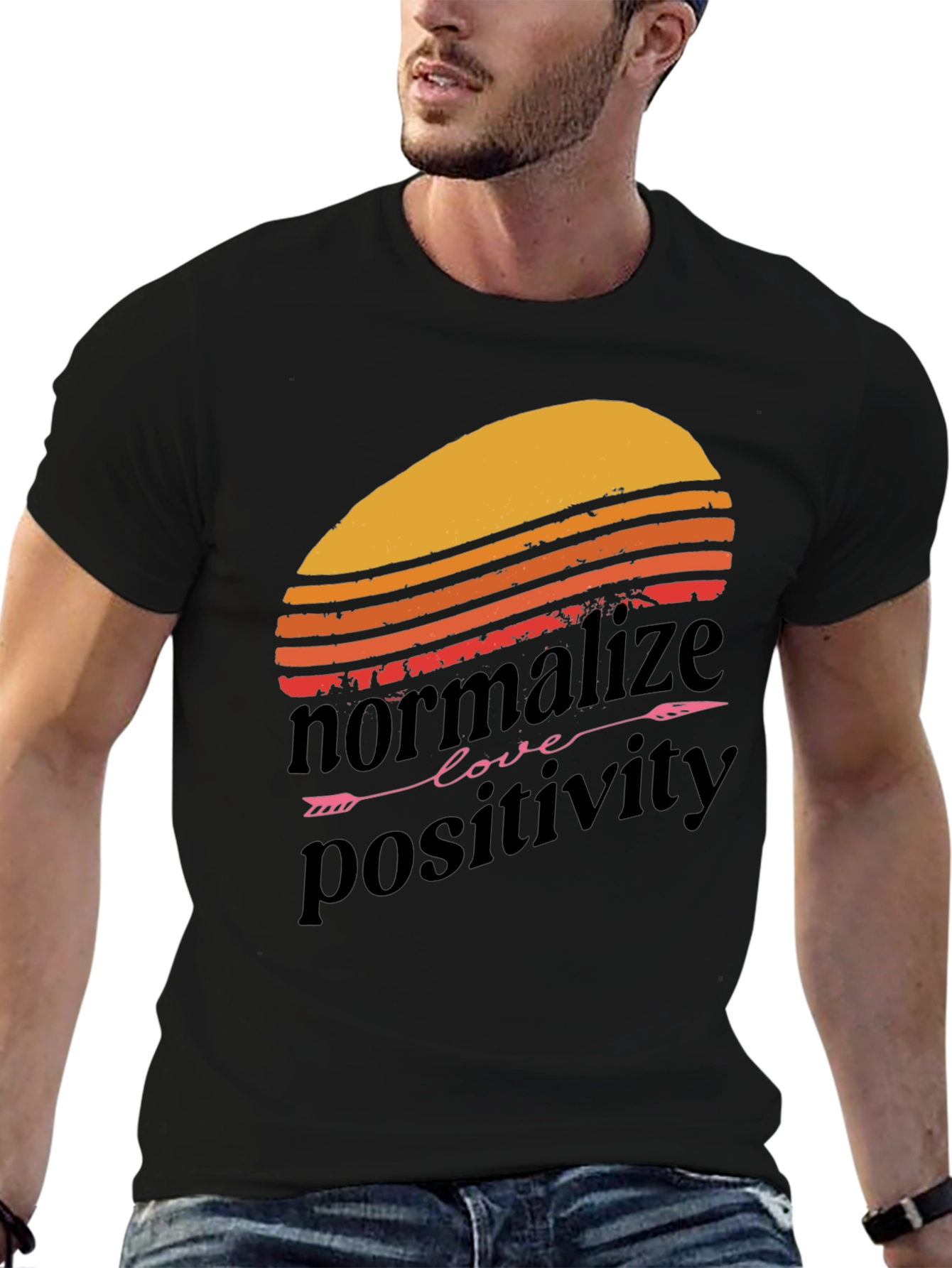 Normalize Positivity Graphic Tee - Retro Sunset Design