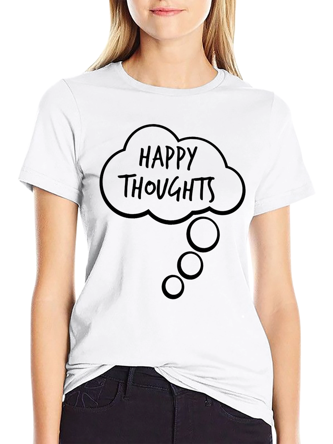 Happy Thoughts Graphic Tee - Black Cotton T-Shirt