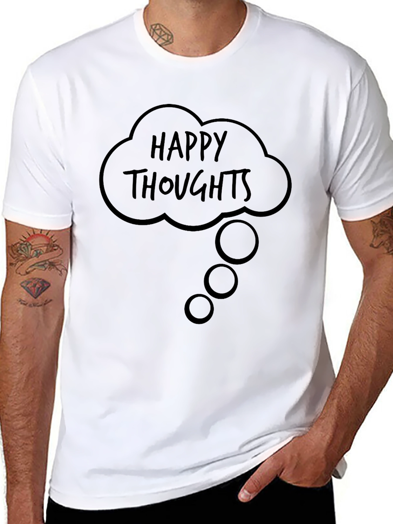 Happy Thoughts Graphic Tee - Black Cotton T-Shirt