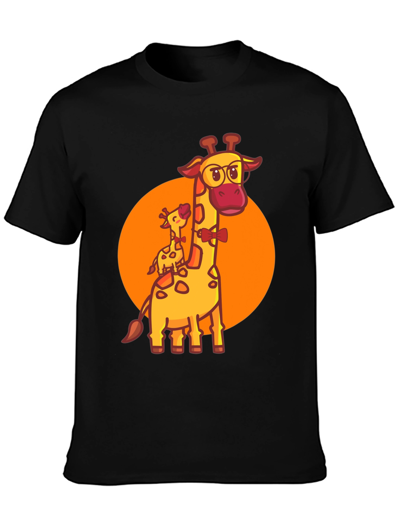 Giraffe Family Graphic Tee - Black Crew Neck