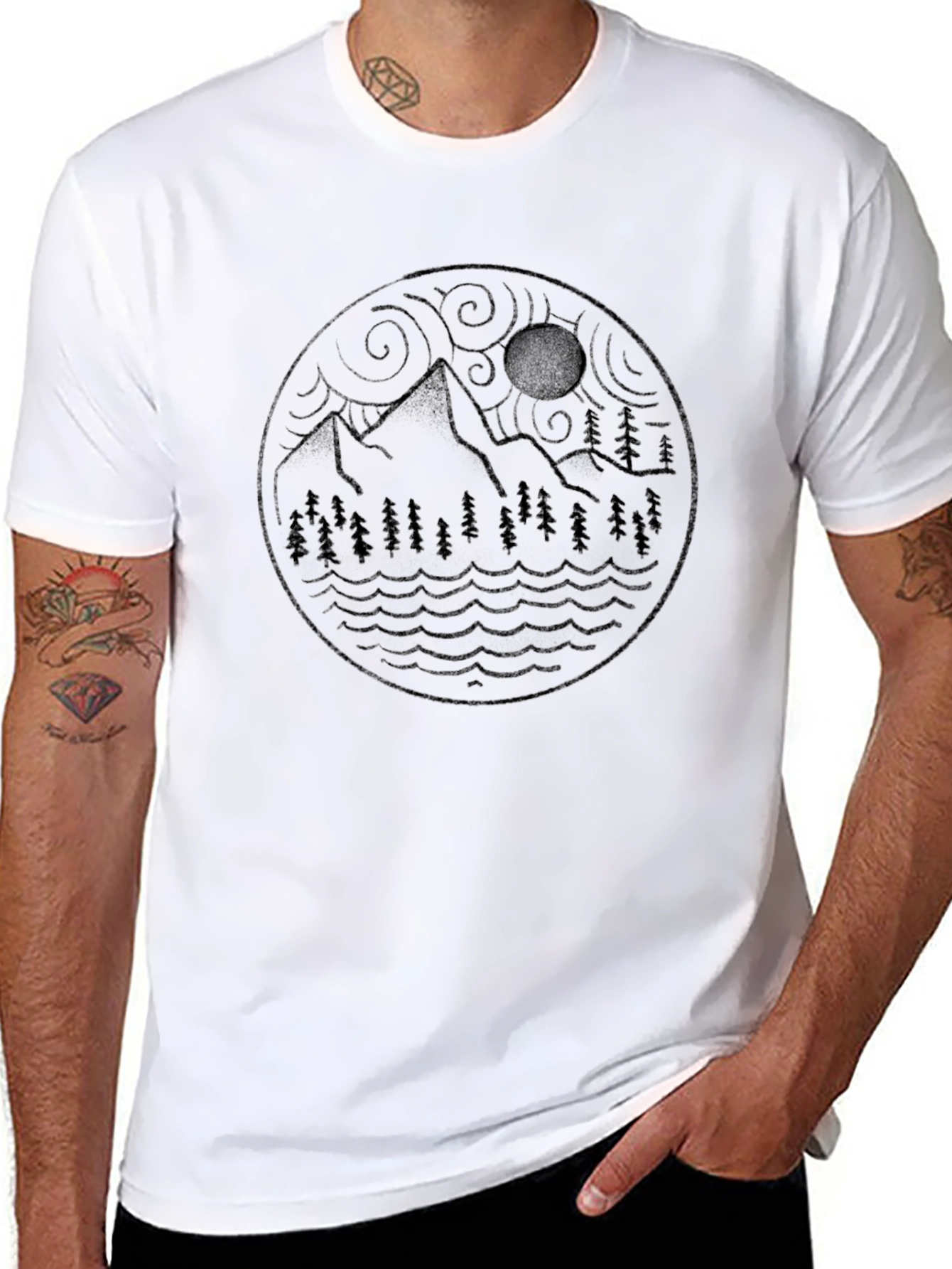 Mountain Landscape Graphic Tee - Black