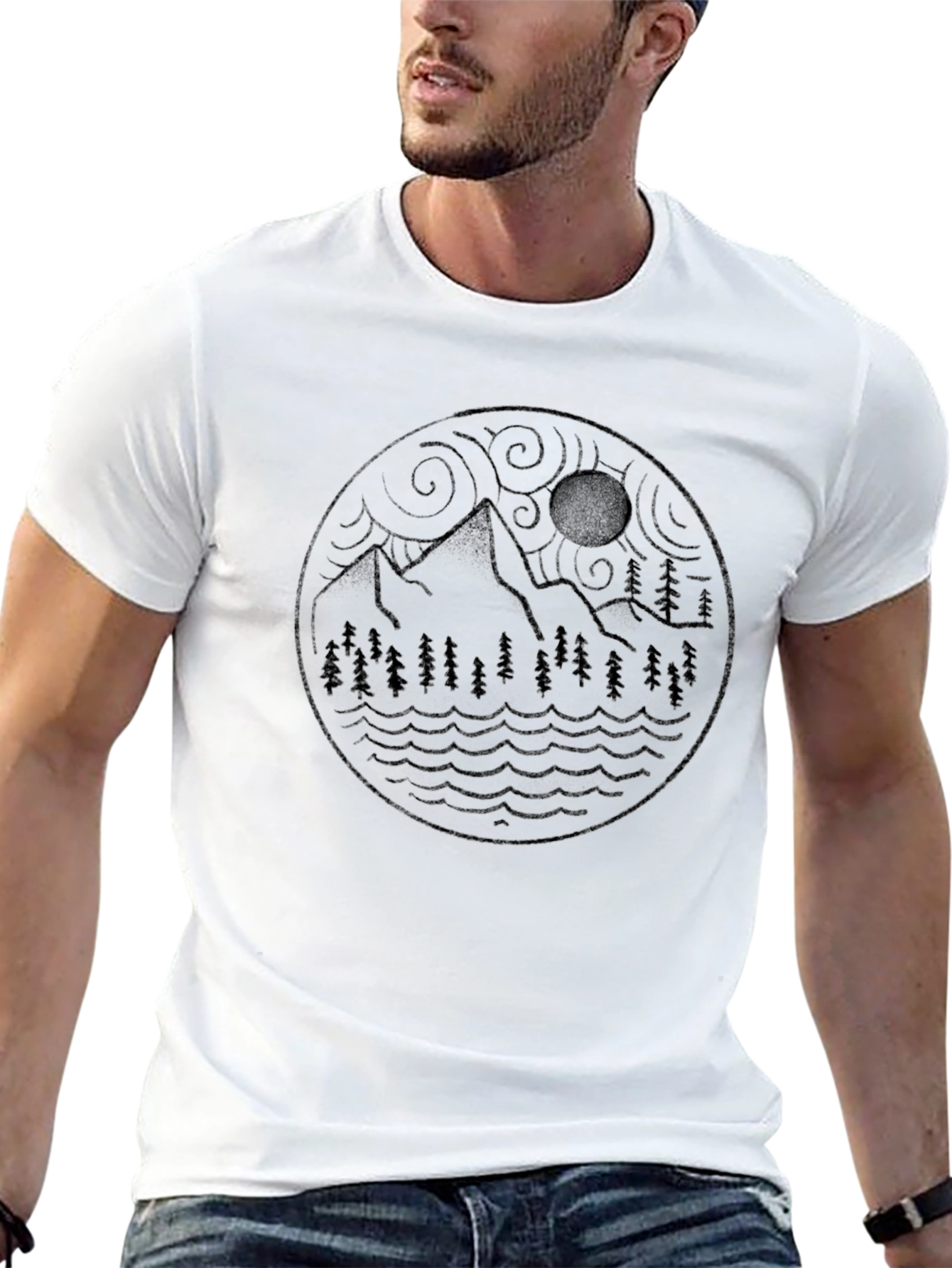 Mountain Landscape Graphic Tee - Black