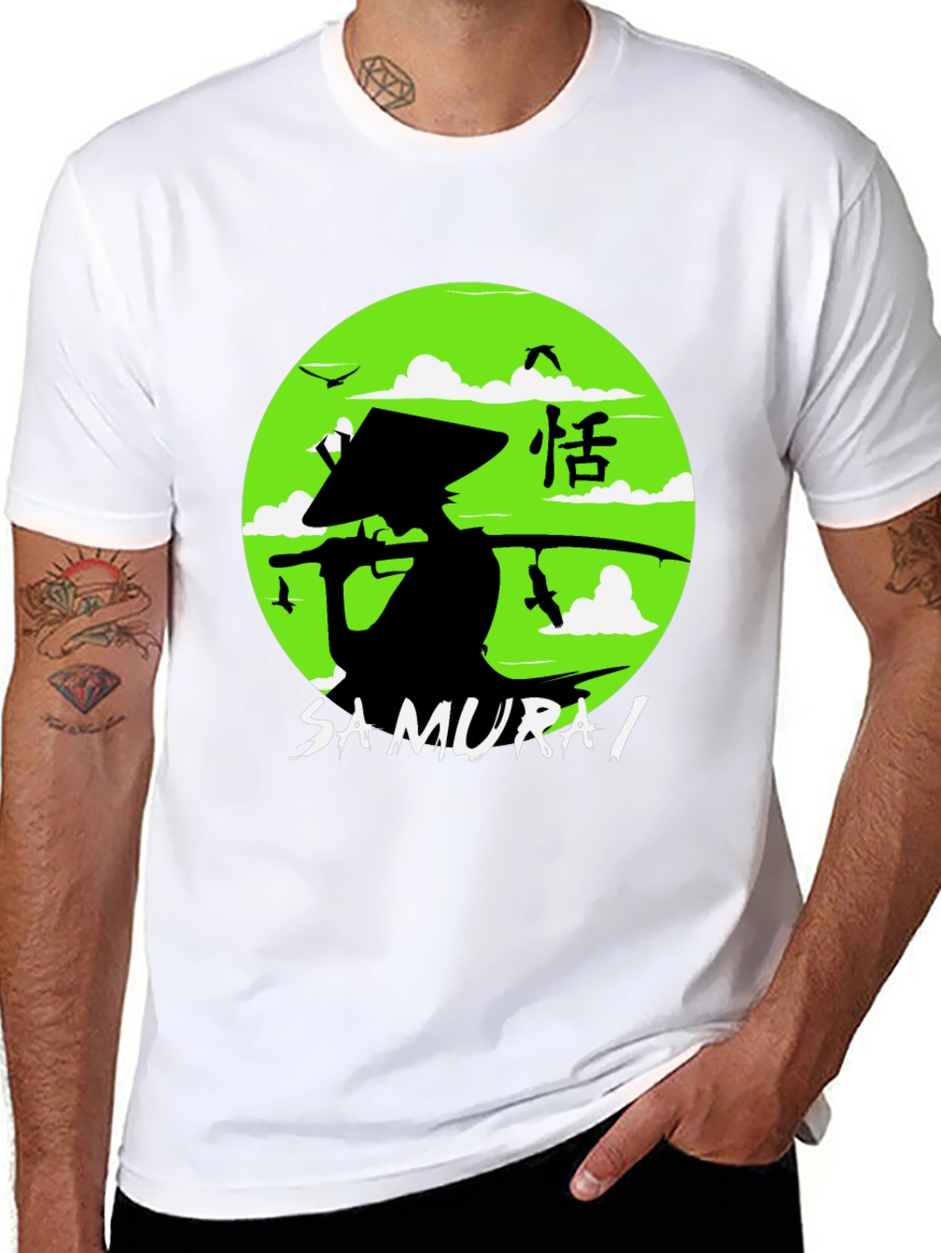 Samurai Graphic Tee - Black Cotton Shirt