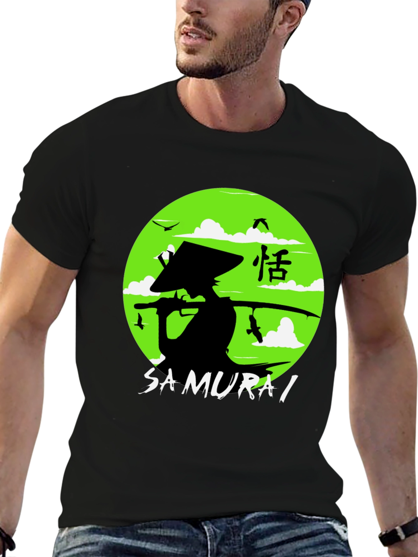 Samurai Graphic Tee - Black Cotton Shirt