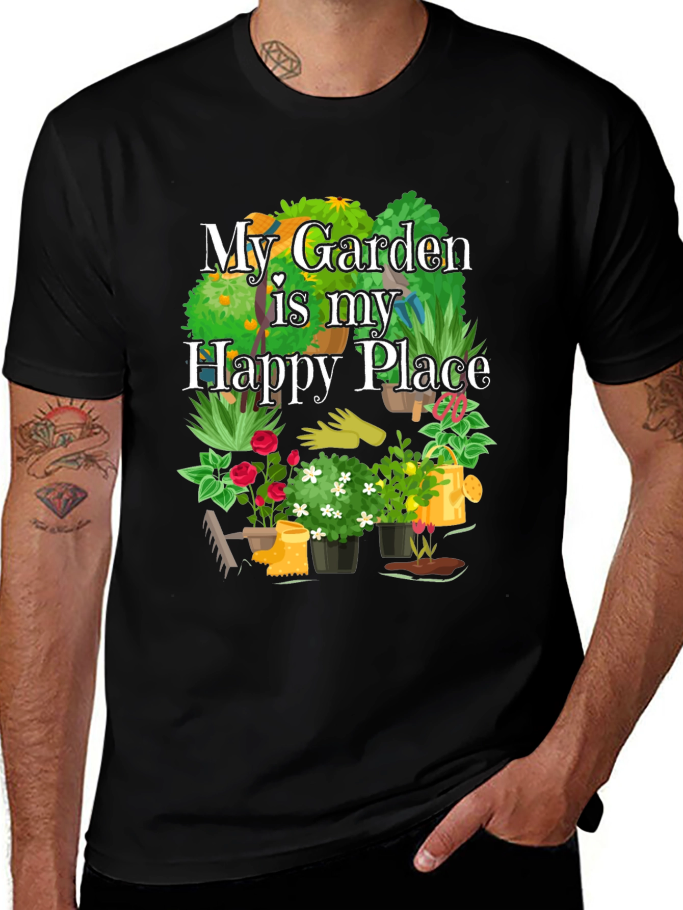 My Garden is My Happy Place Black T-Shirt