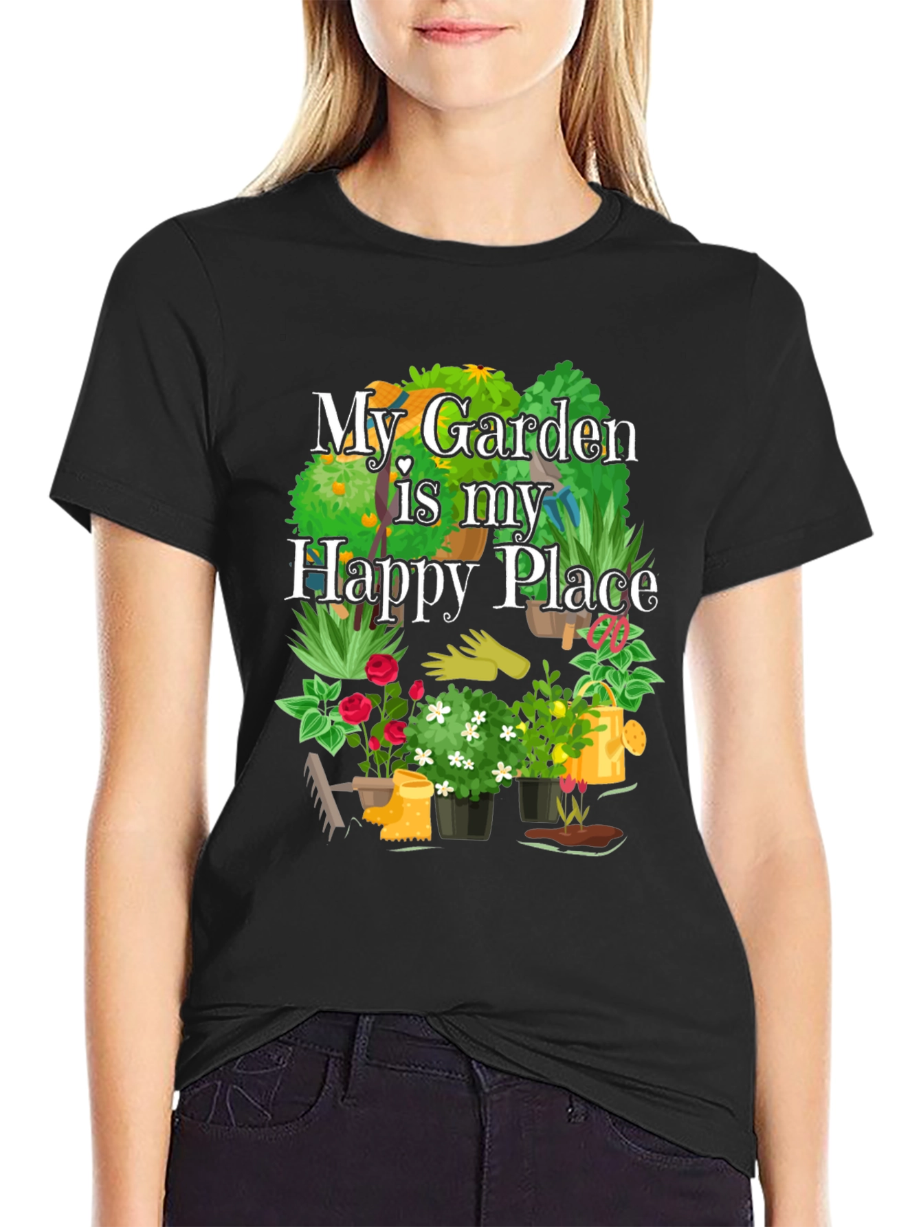My Garden is My Happy Place Black T-Shirt