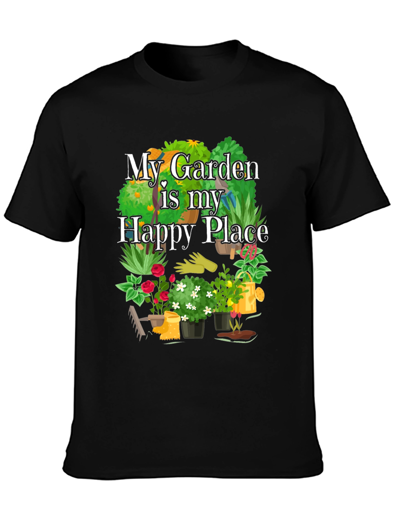 My Garden is My Happy Place Black T-Shirt