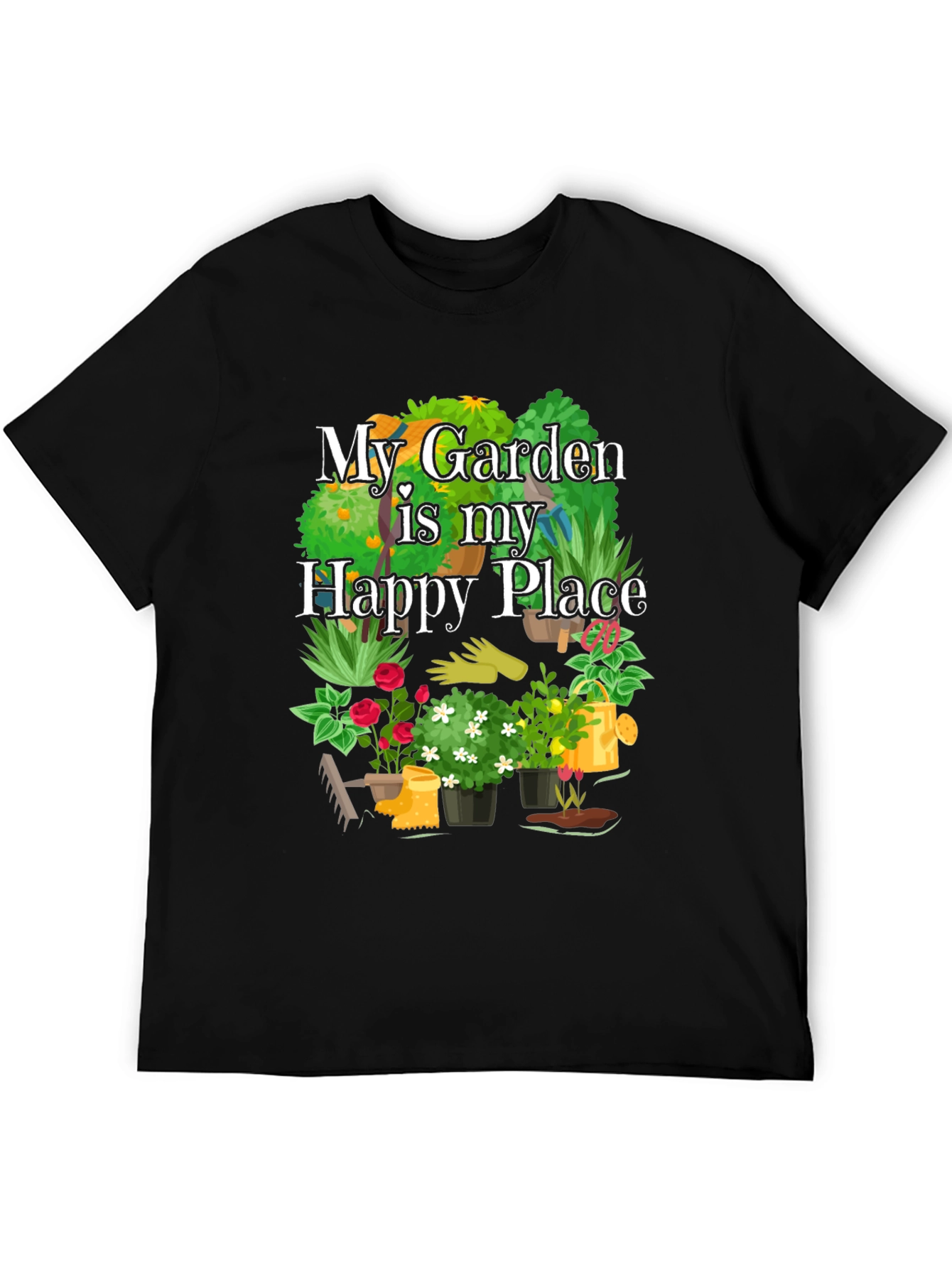 My Garden is My Happy Place Black T-Shirt