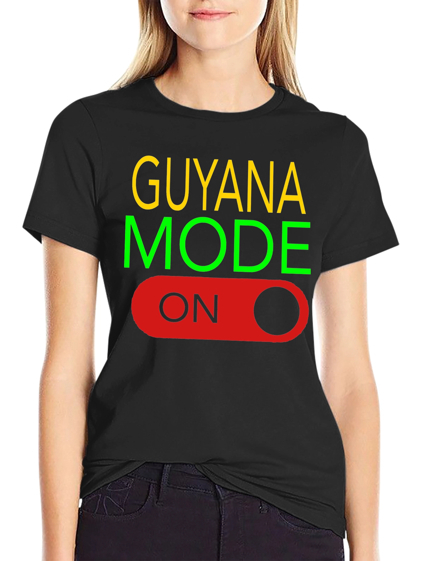 Guyana Mode On Black T-Shirt