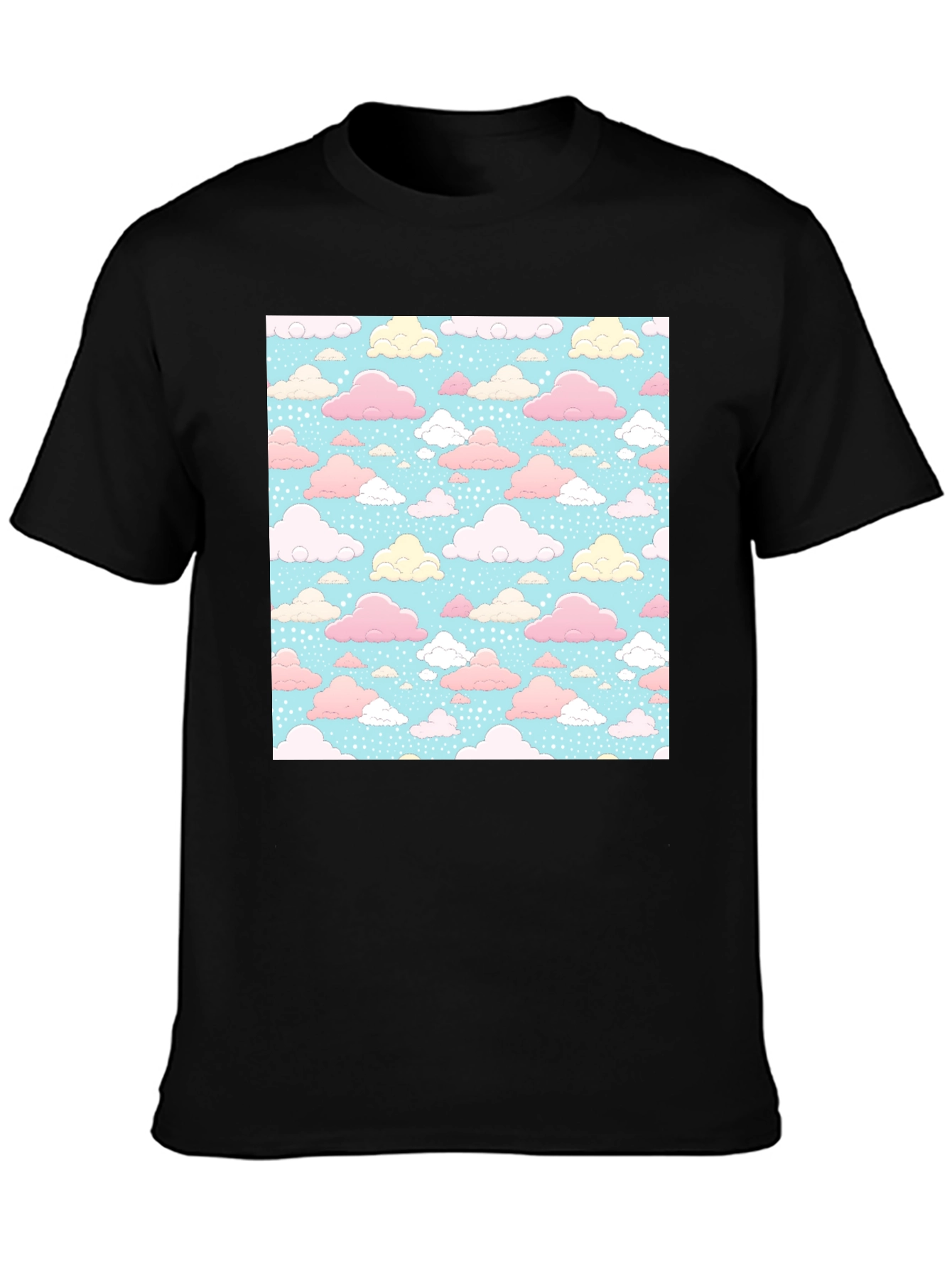 Pastel Cloud Pattern Black T-Shirt