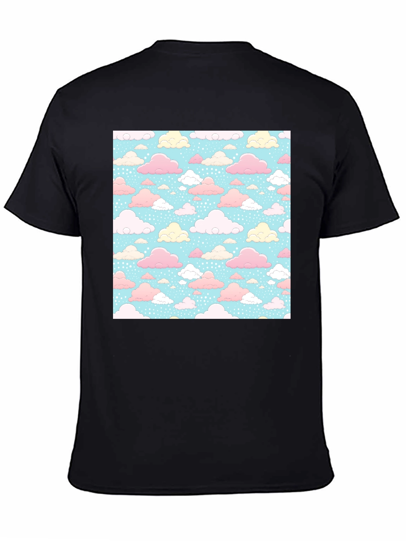 Pastel Cloud Pattern Black T-Shirt