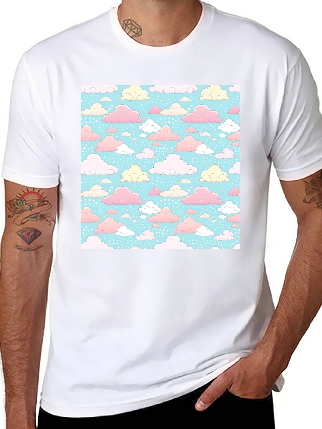 Pastel Cloud Pattern Black T-Shirt