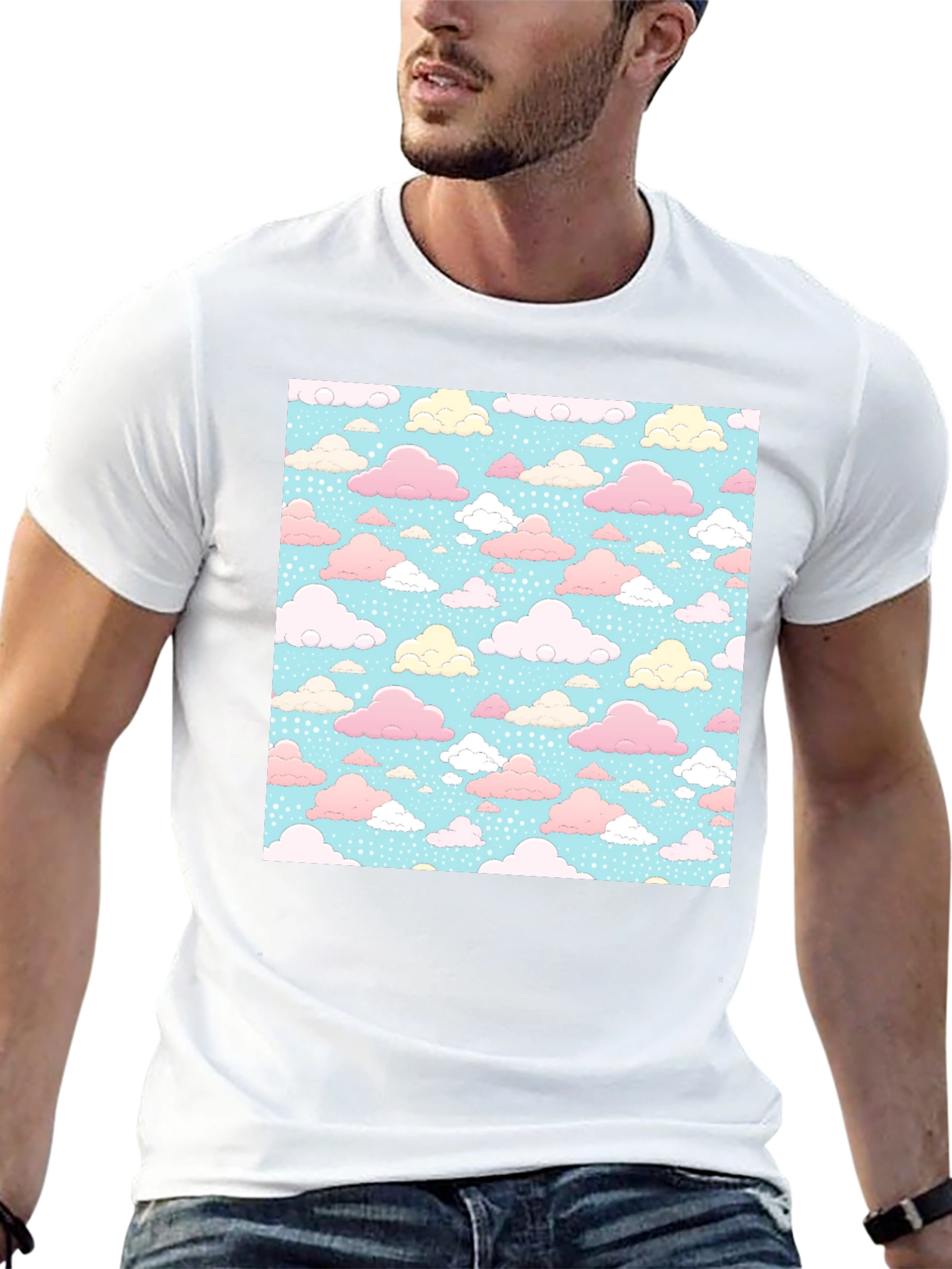 Pastel Cloud Pattern Black T-Shirt