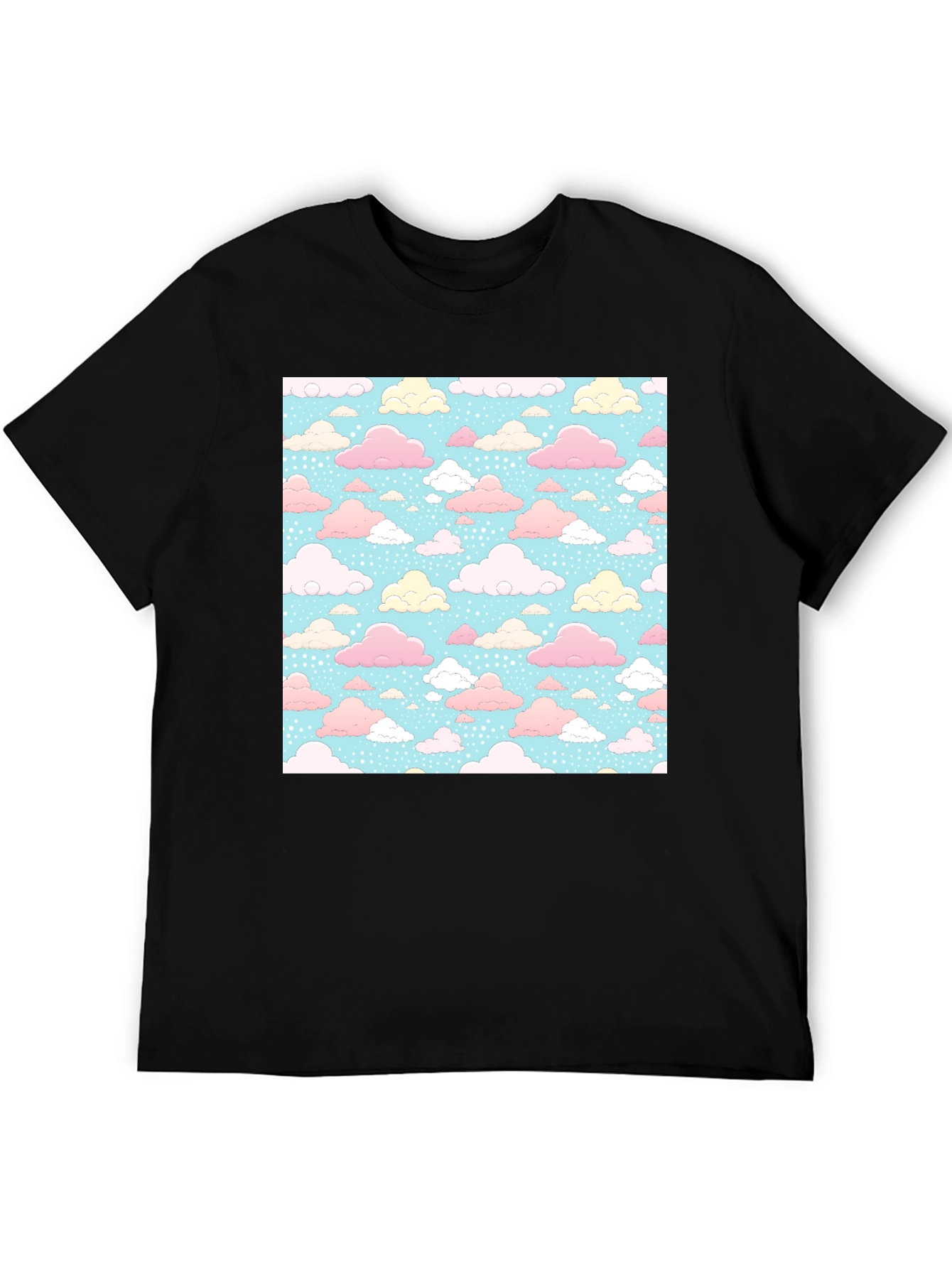 Pastel Cloud Pattern Black T-Shirt