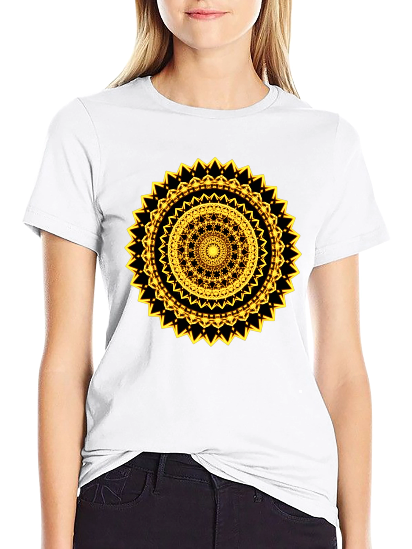 Geometric Mandala Graphic Tee - Black