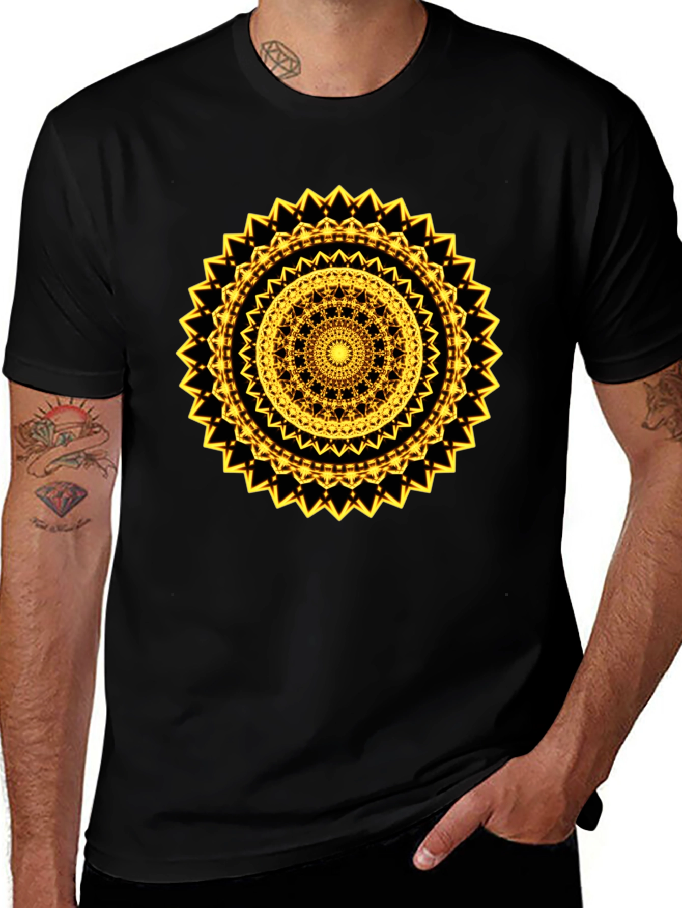 Geometric Mandala Graphic Tee - Black