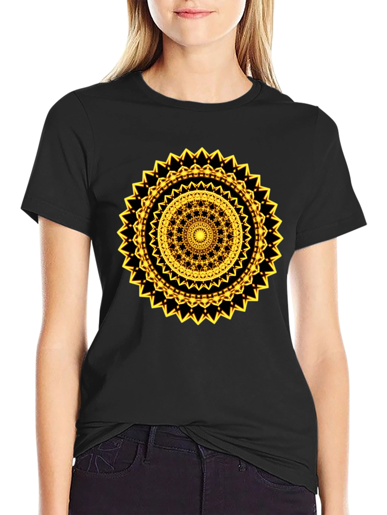 Geometric Mandala Graphic Tee - Black