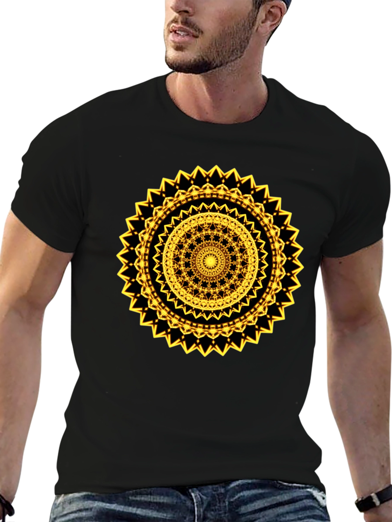 Geometric Mandala Graphic Tee - Black