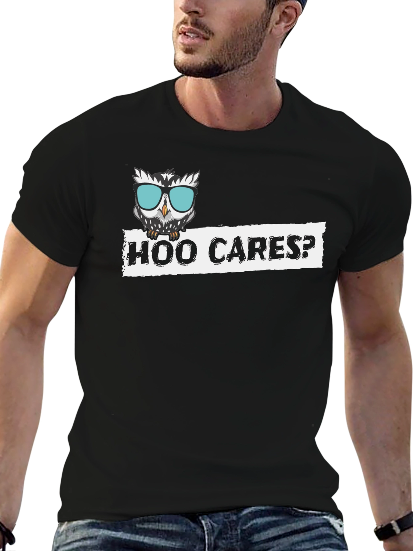 Hoo Cares? Funny Owl Graphic Black T-Shirt