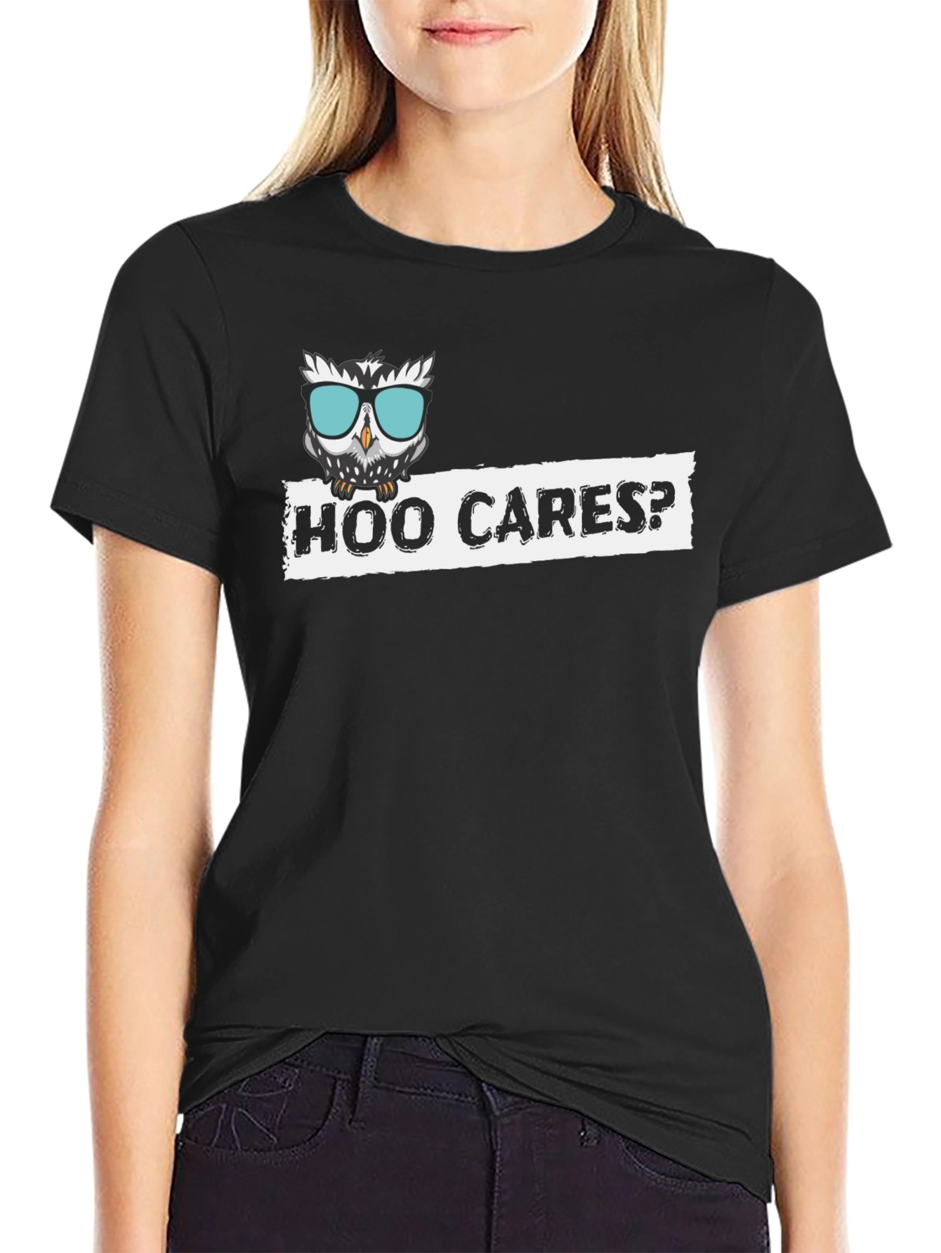 Hoo Cares? Funny Owl Graphic Black T-Shirt