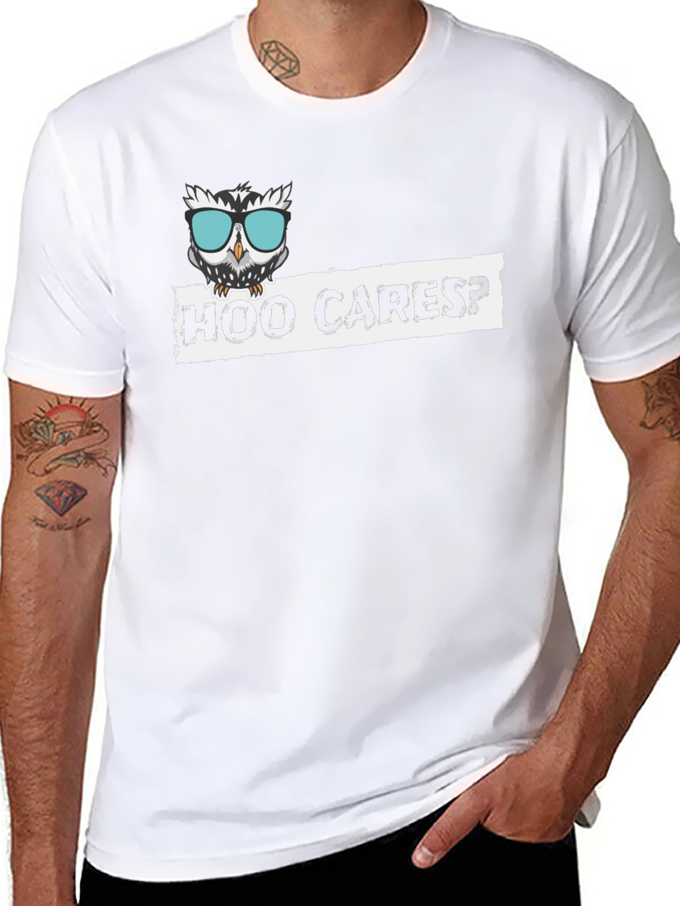 Hoo Cares? Funny Owl Graphic Black T-Shirt