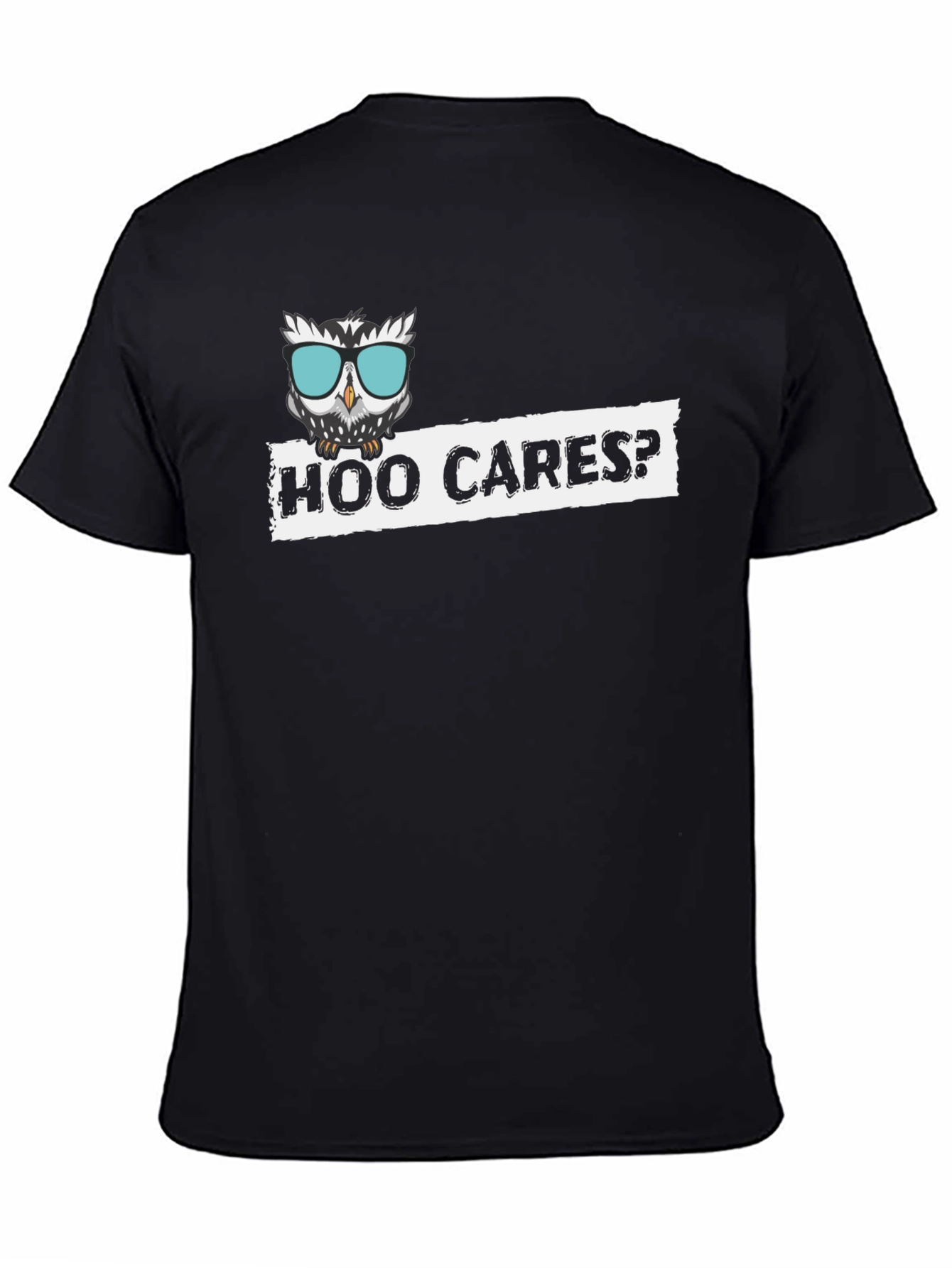 Hoo Cares? Funny Owl Graphic Black T-Shirt