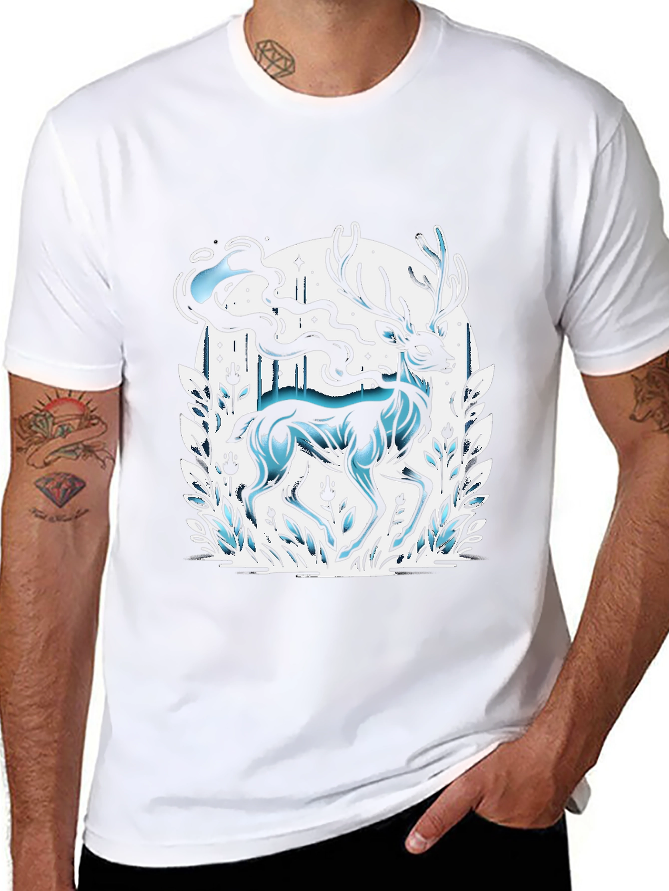 Mystic Deer Graphic T-Shirt - Black Cotton Blend Tee