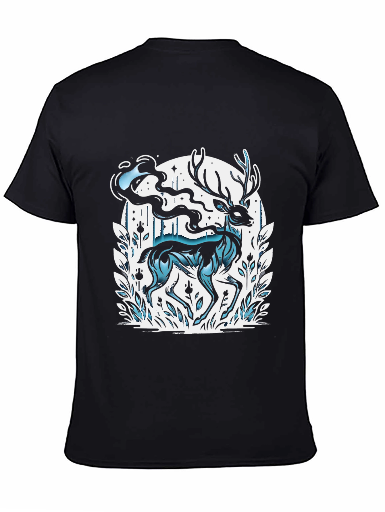 Mystic Deer Graphic T-Shirt - Black Cotton Blend Tee