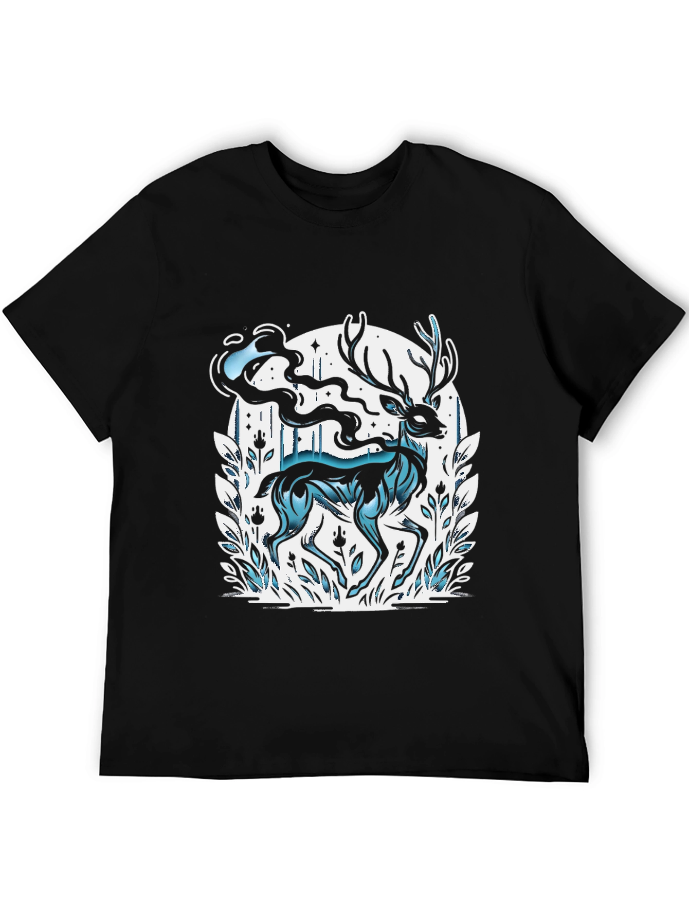 Mystic Deer Graphic T-Shirt - Black Cotton Blend Tee
