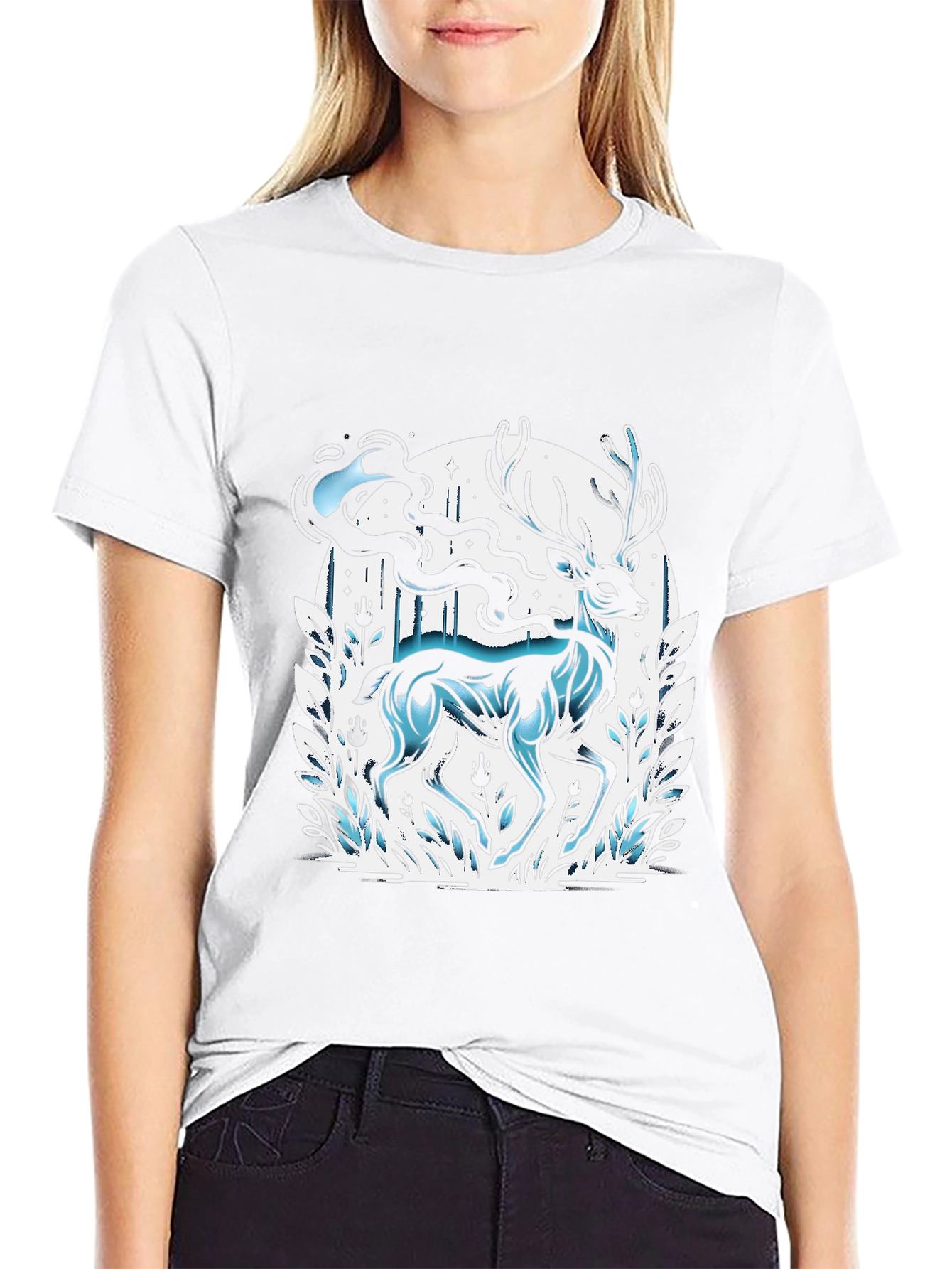 Mystic Deer Graphic T-Shirt - Black Cotton Blend Tee