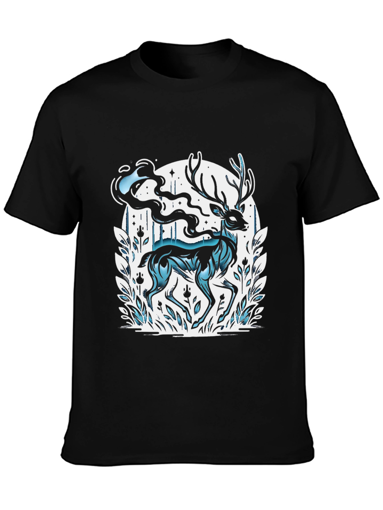 Mystic Deer Graphic T-Shirt - Black Cotton Blend Tee