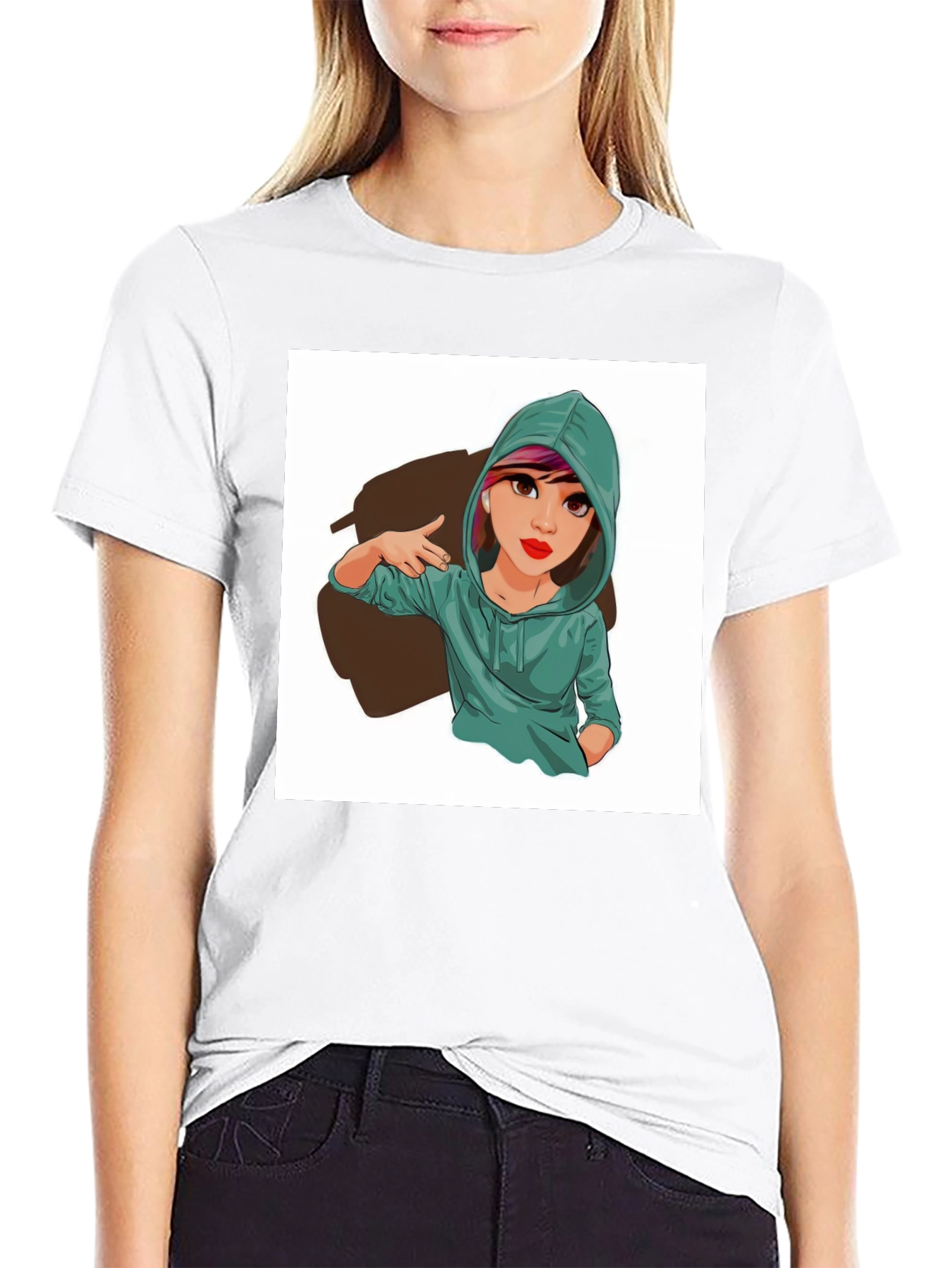 Cartoon Girl Graphic Print Tee - Trendy Casual Style