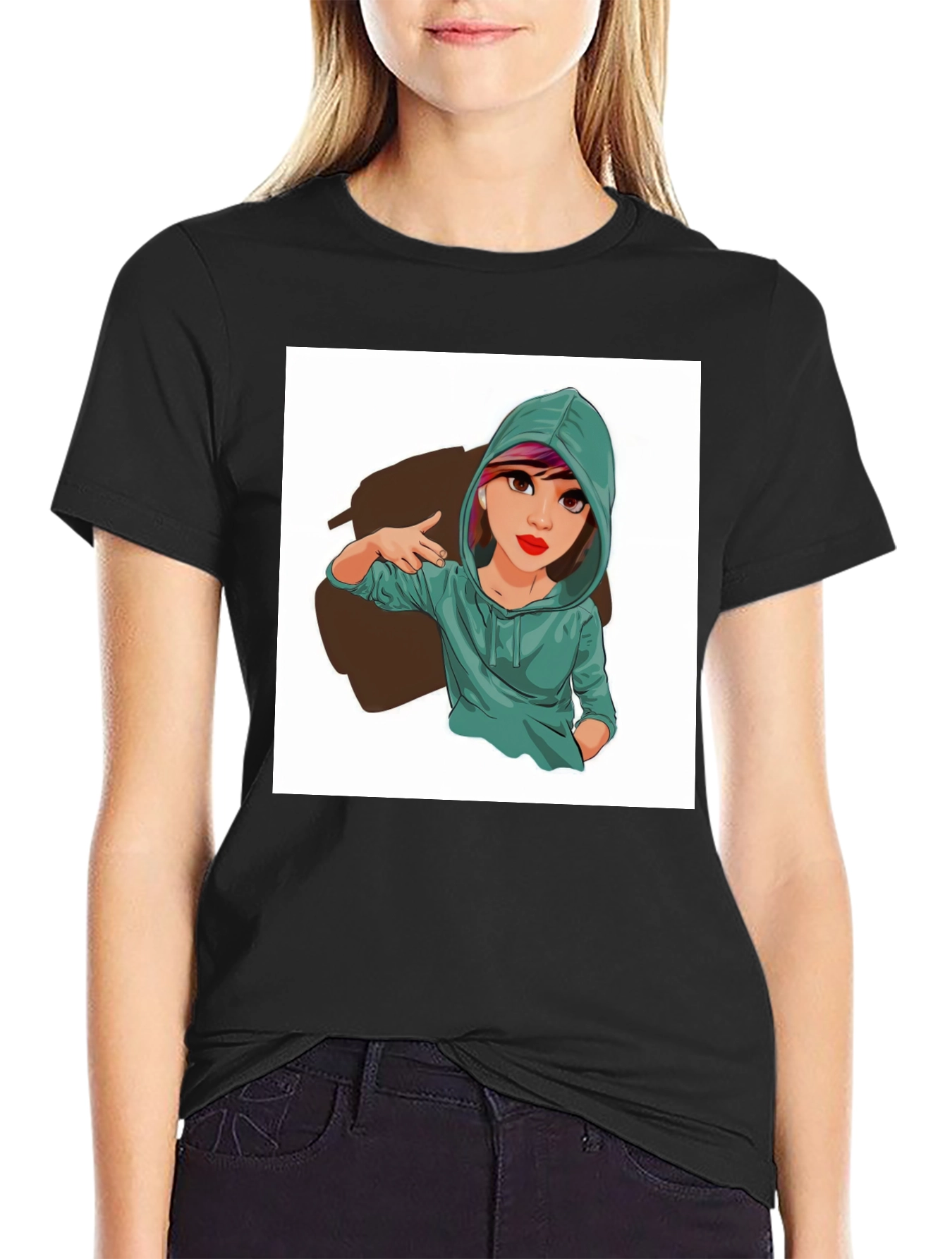 Cartoon Girl Graphic Print Tee - Trendy Casual Style