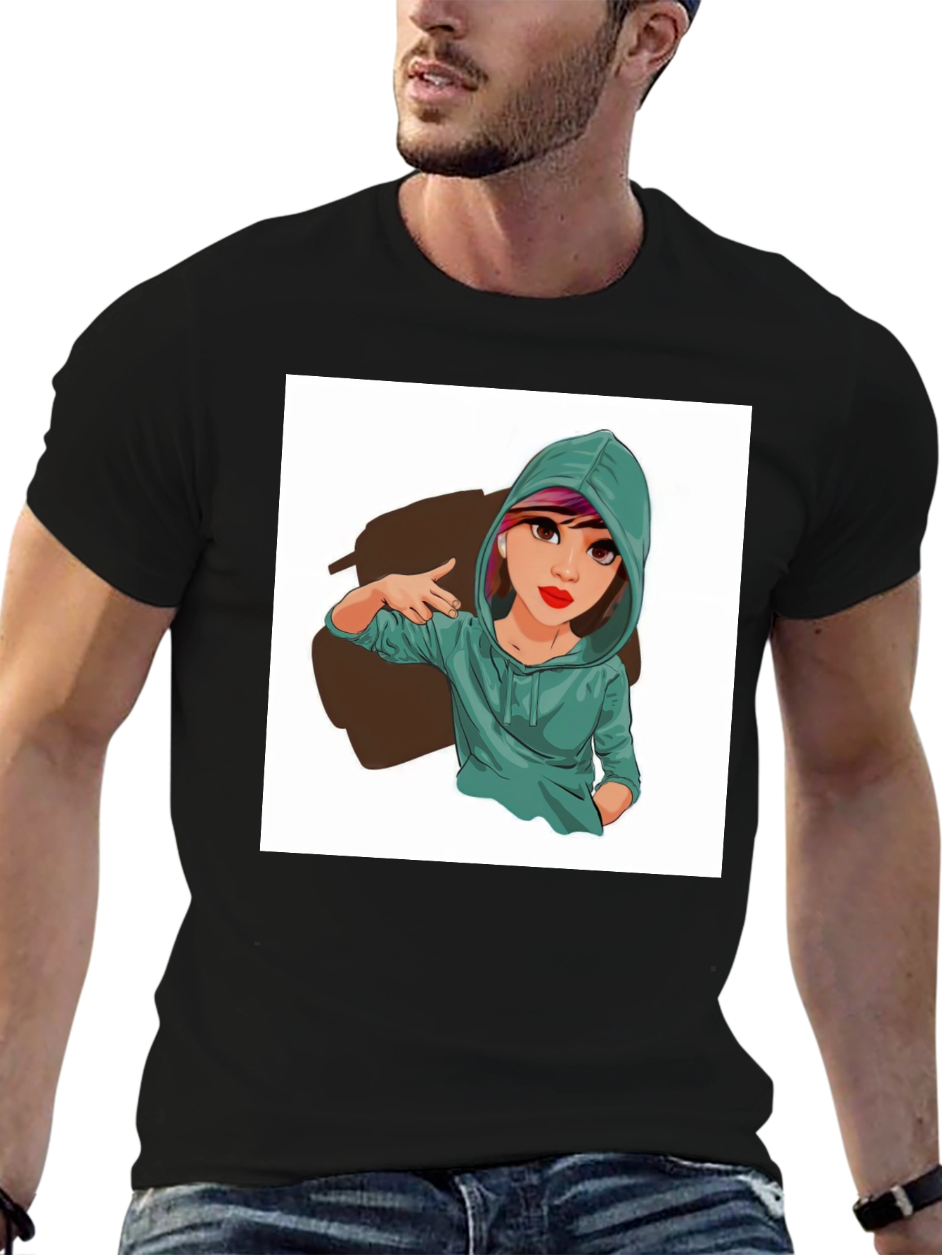 Cartoon Girl Graphic Print Tee - Trendy Casual Style