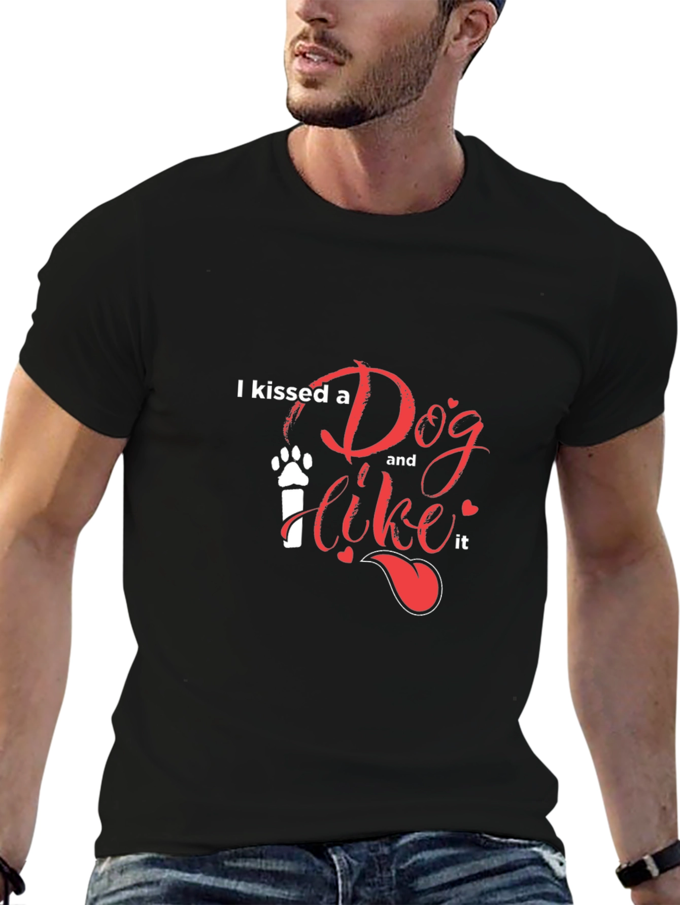 I Kissed A Dog T-Shirt - Casual Black Tee