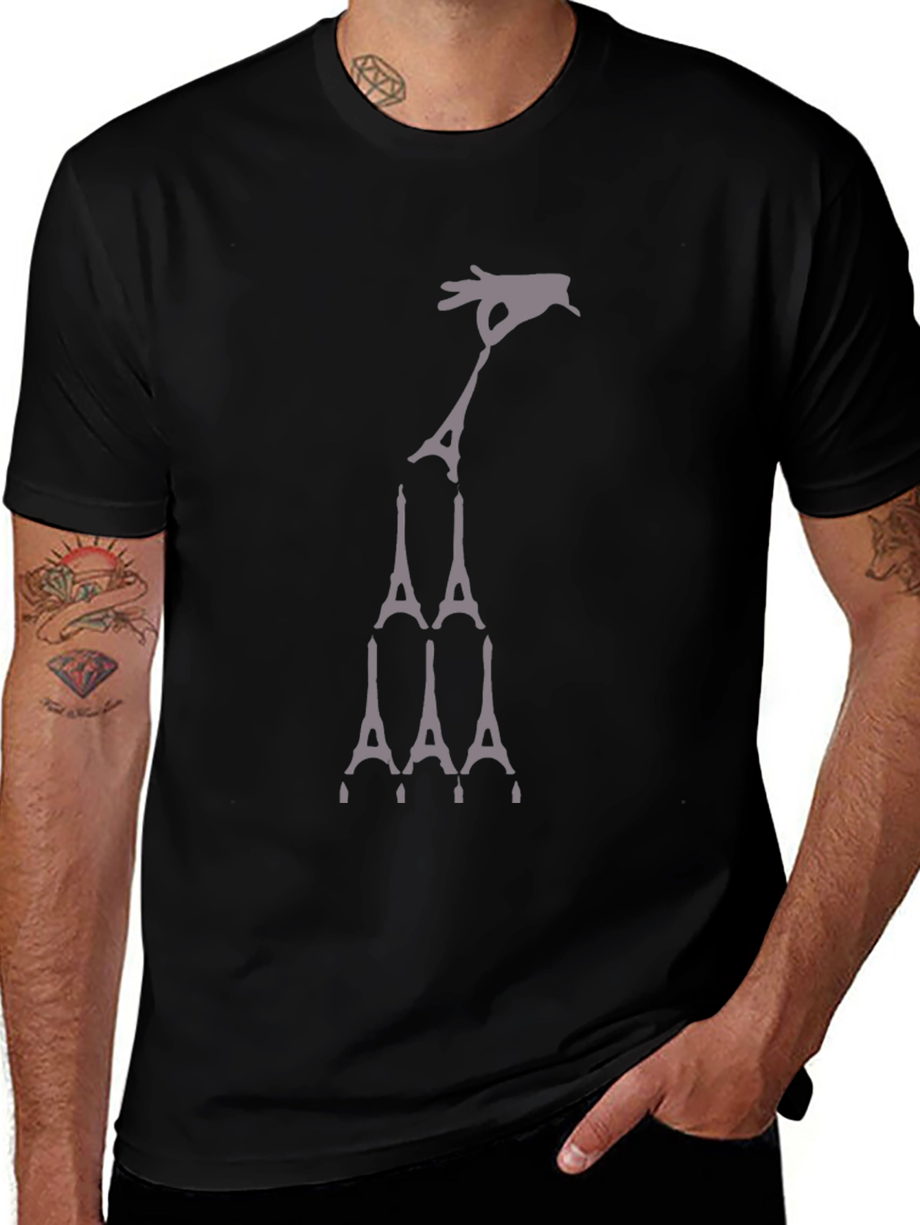Eiffel Tower Hand Black T-Shirt
