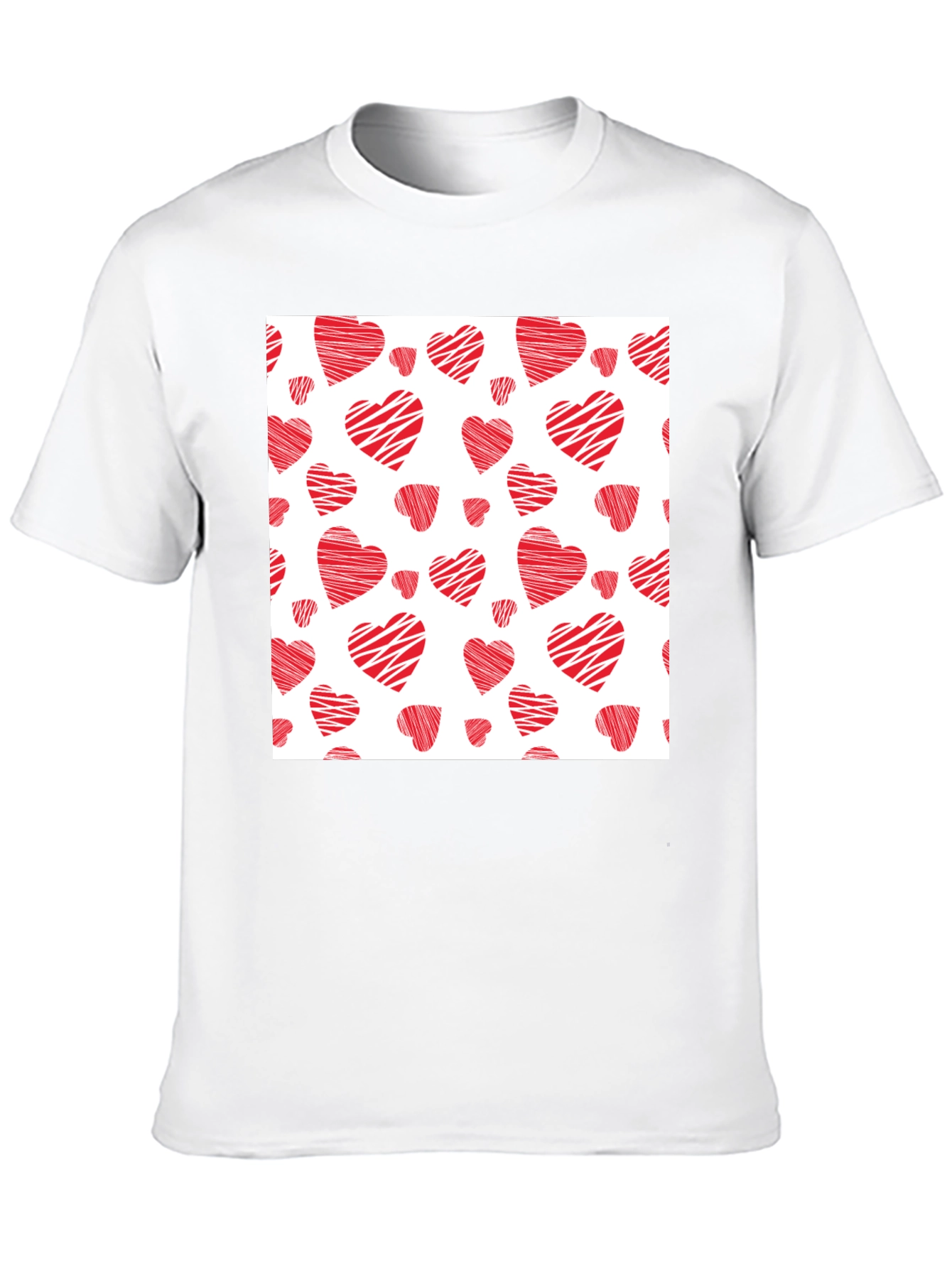 Red Hearts Pattern Black T-Shirt