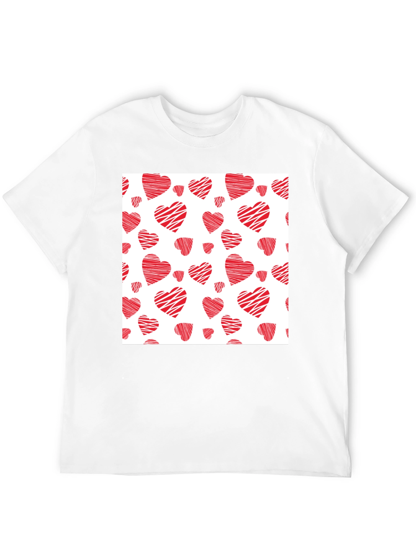 Red Hearts Pattern Black T-Shirt