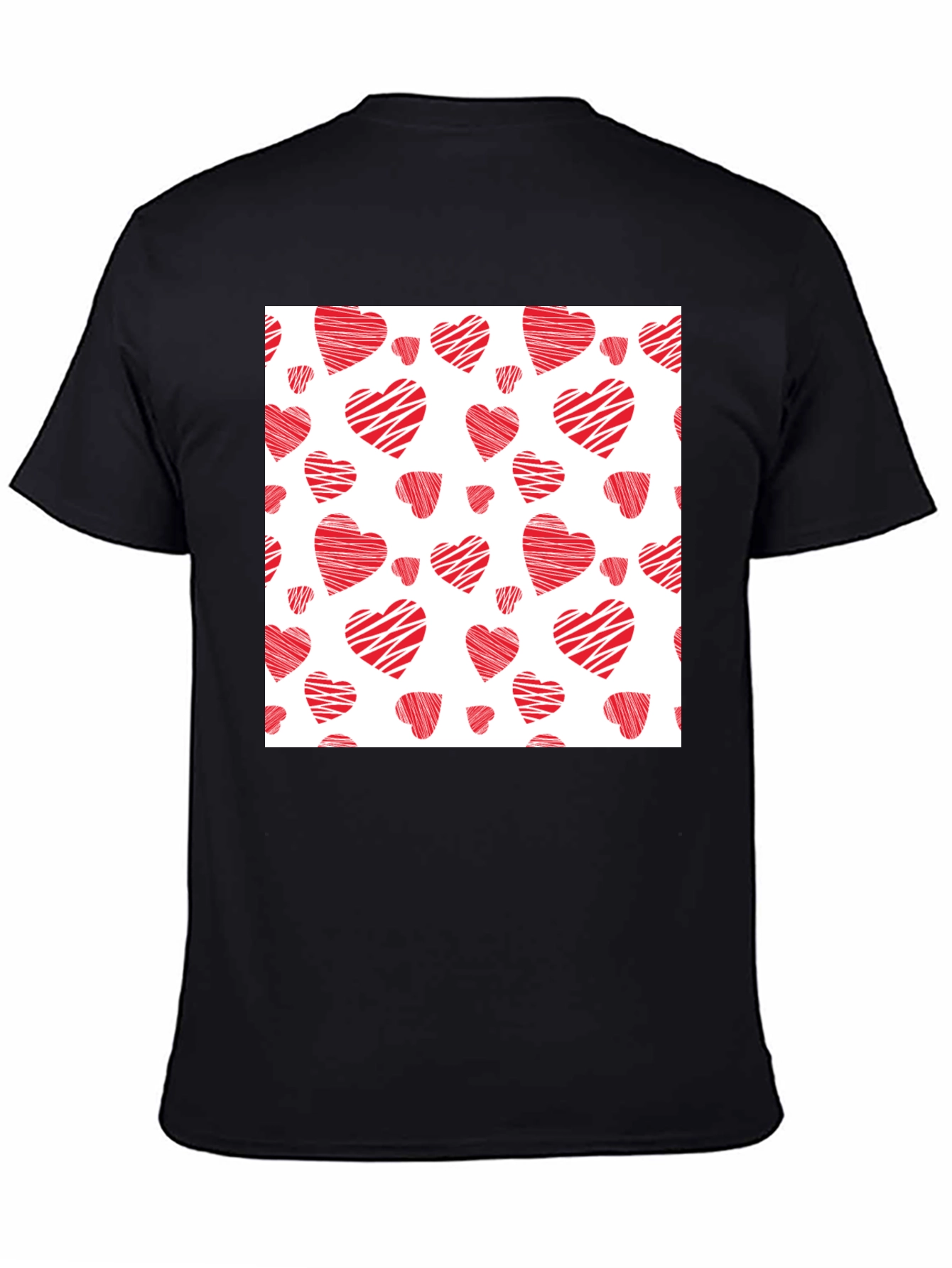 Red Hearts Pattern Black T-Shirt