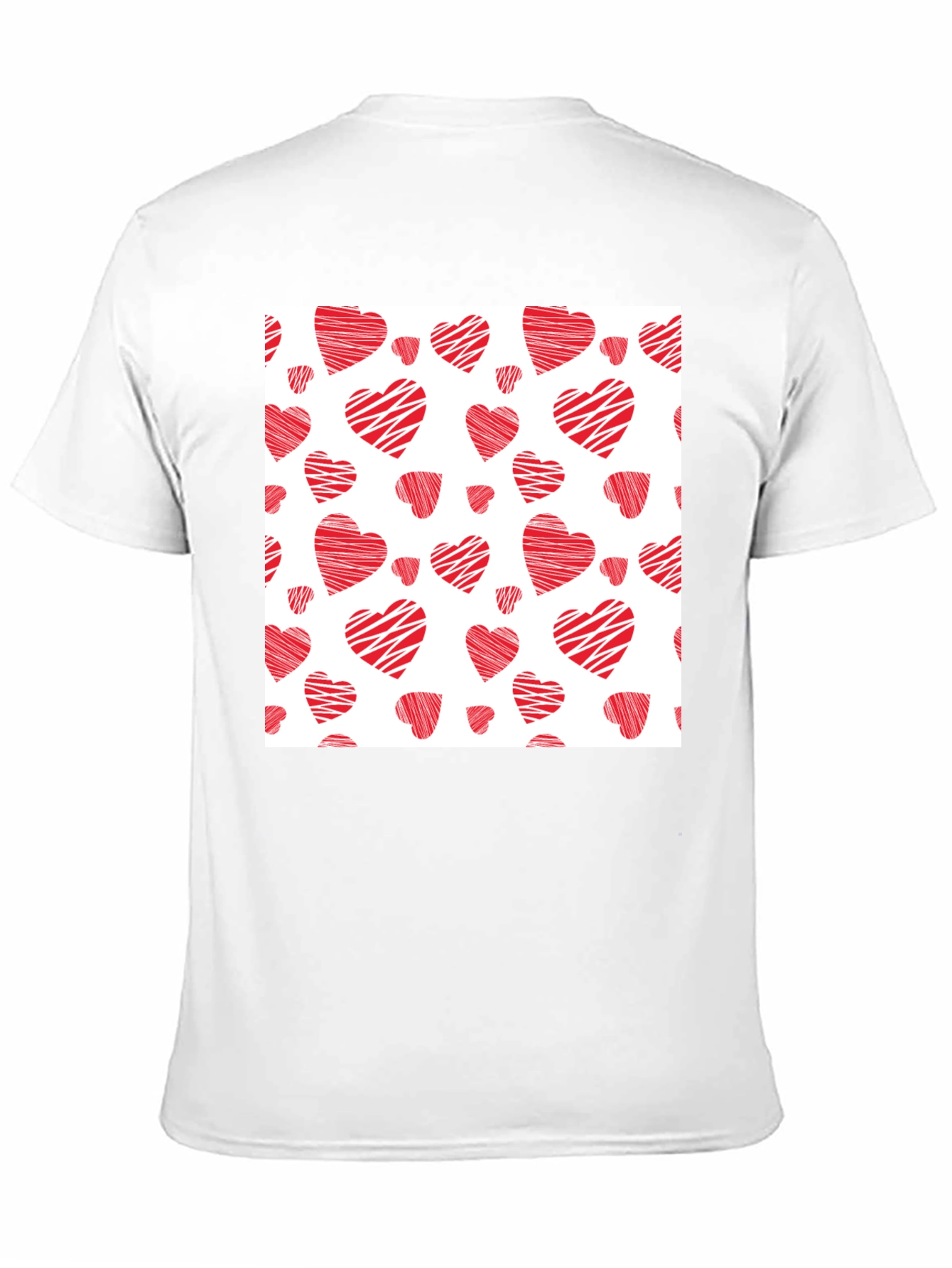 Red Hearts Pattern Black T-Shirt