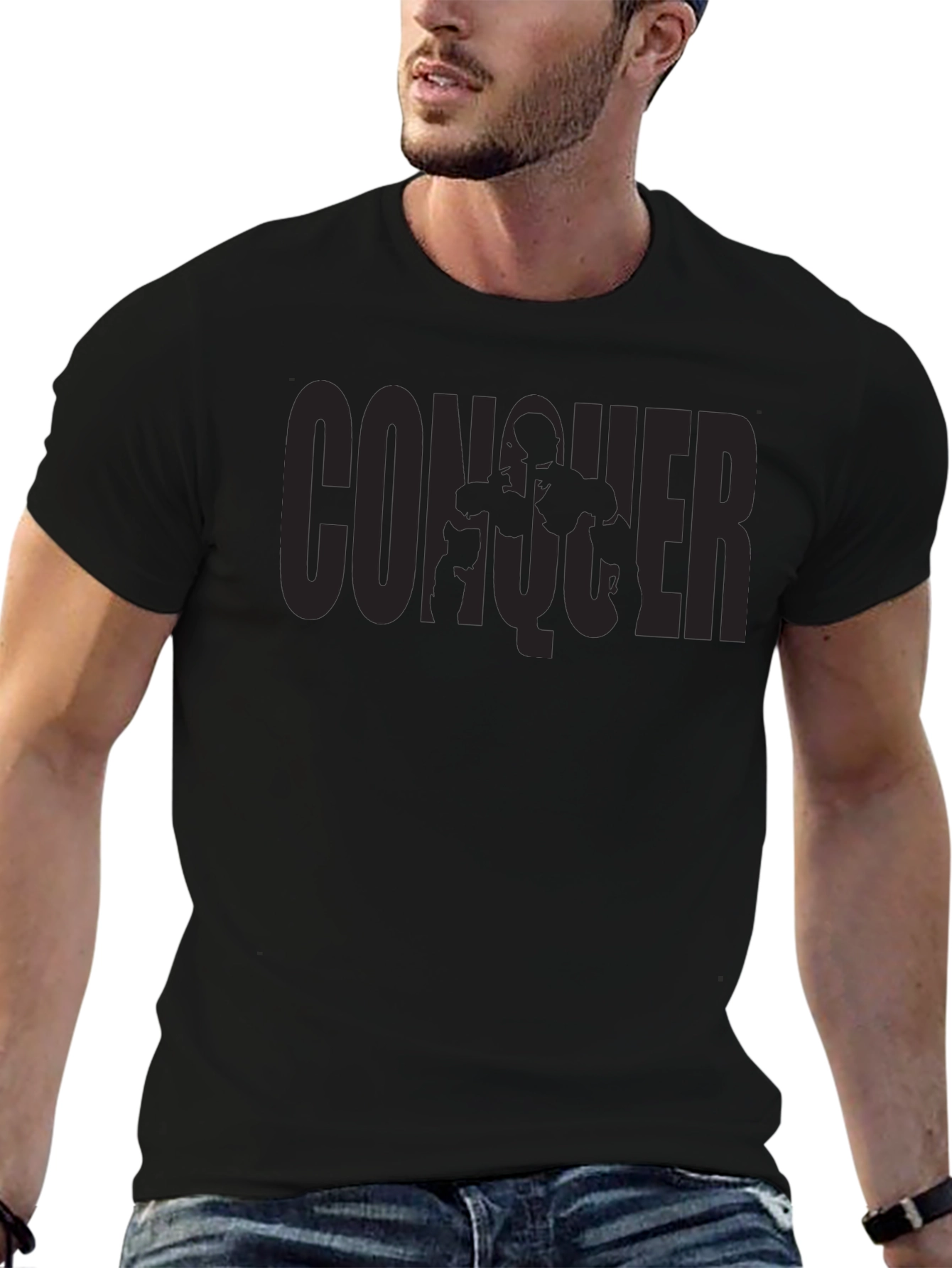 Conquer Graphic T-Shirt - Black Crew Neck Tee
