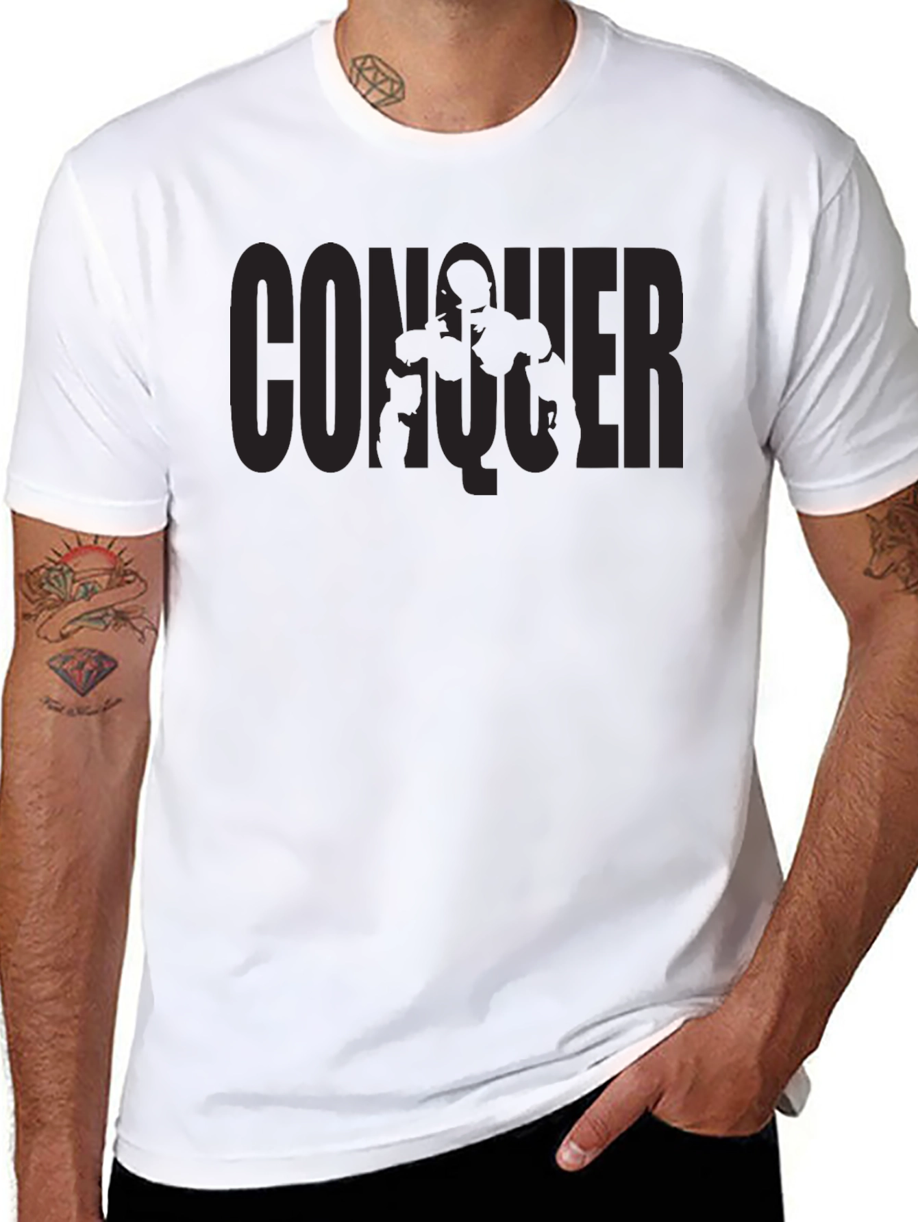 Conquer Graphic T-Shirt - Black Crew Neck Tee