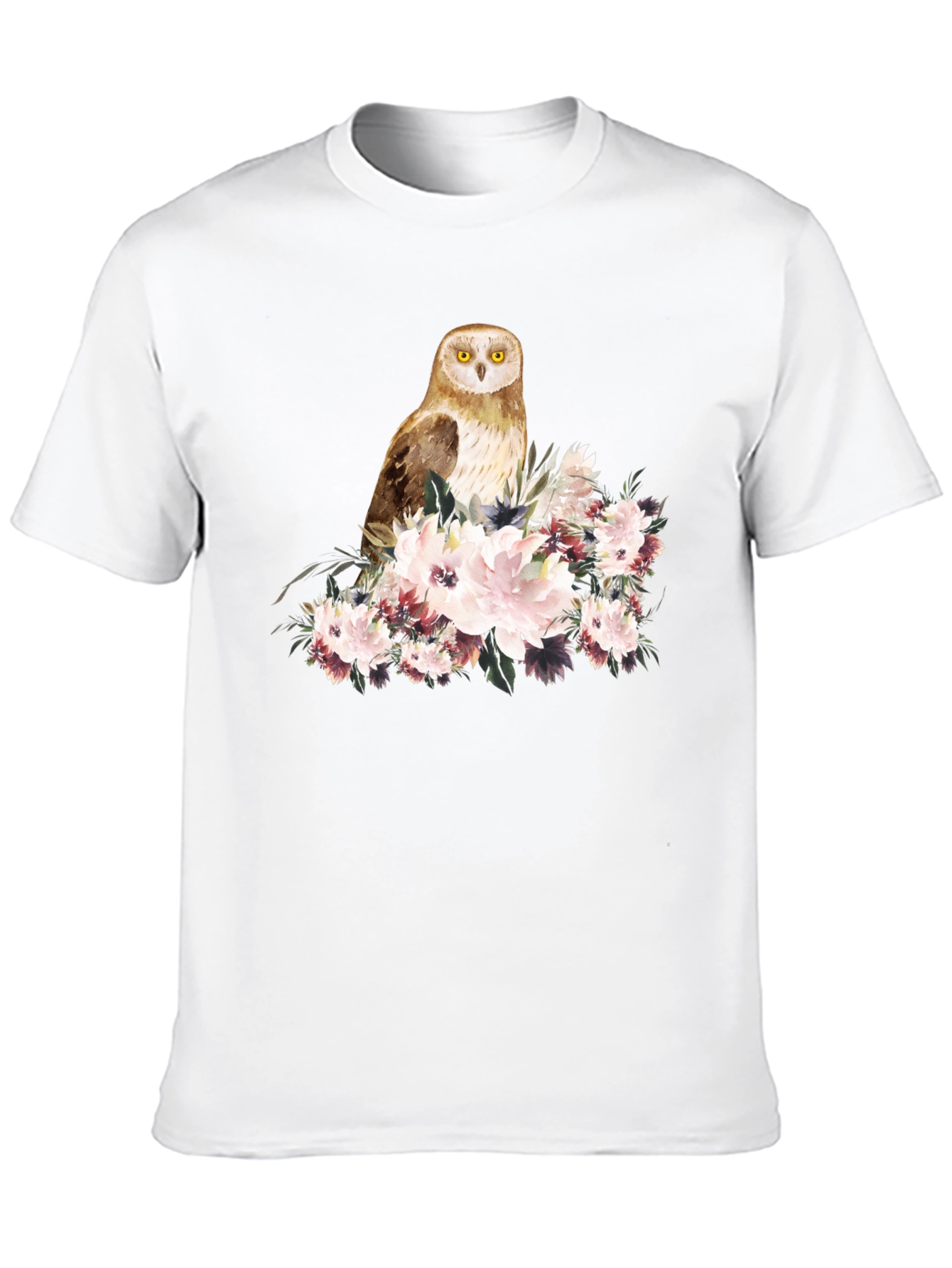 Owl and Floral Black T-Shirt