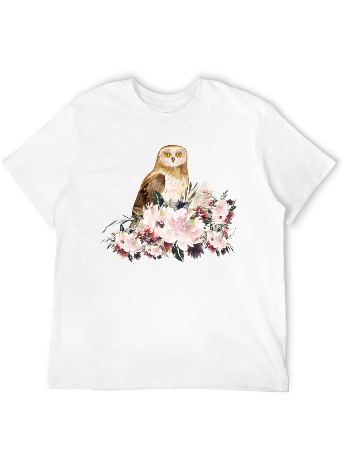 Owl and Floral Black T-Shirt