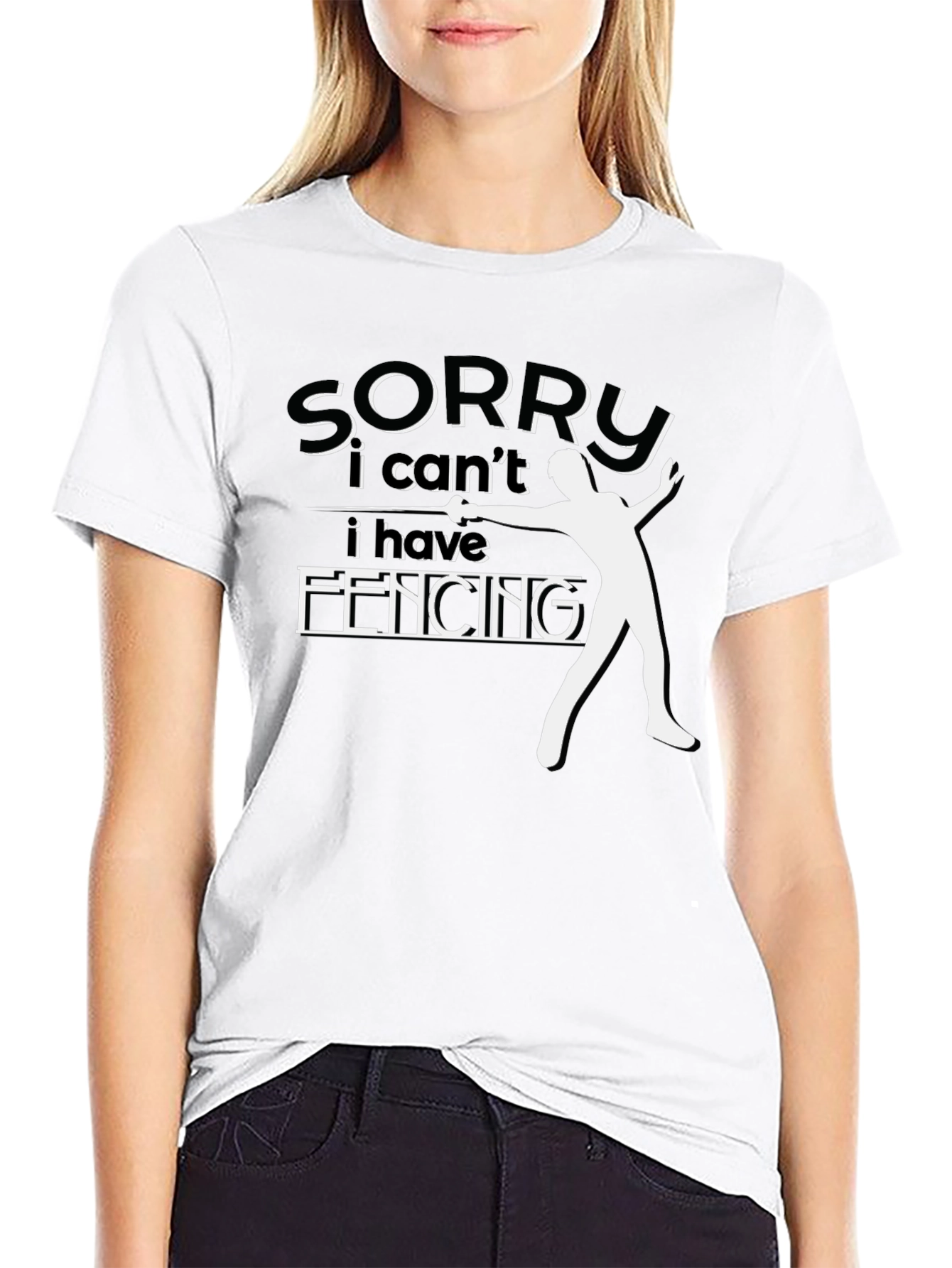 Sorry I Cant Fencing Black Graphic Tee
