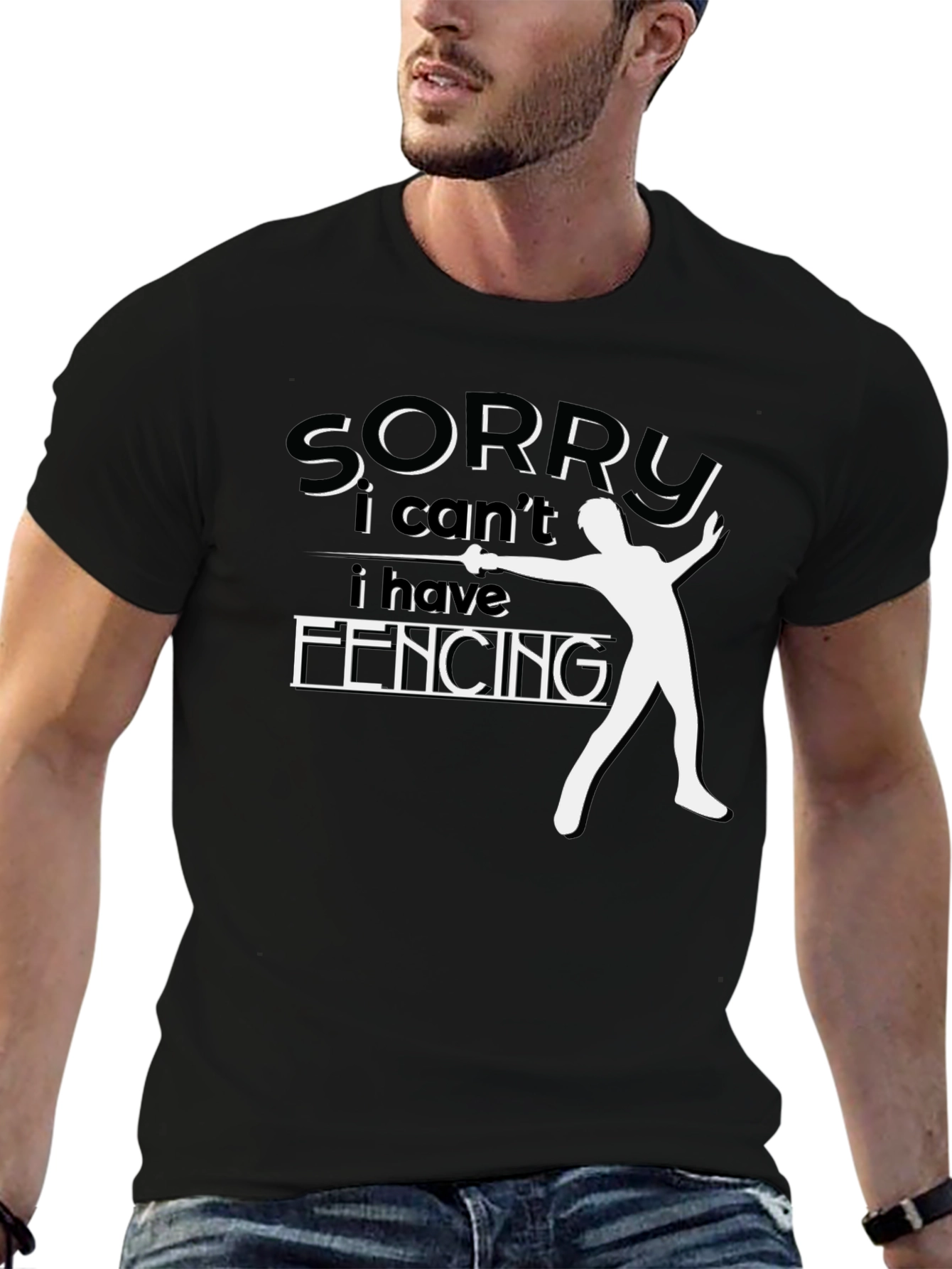 Sorry I Cant Fencing Black Graphic Tee