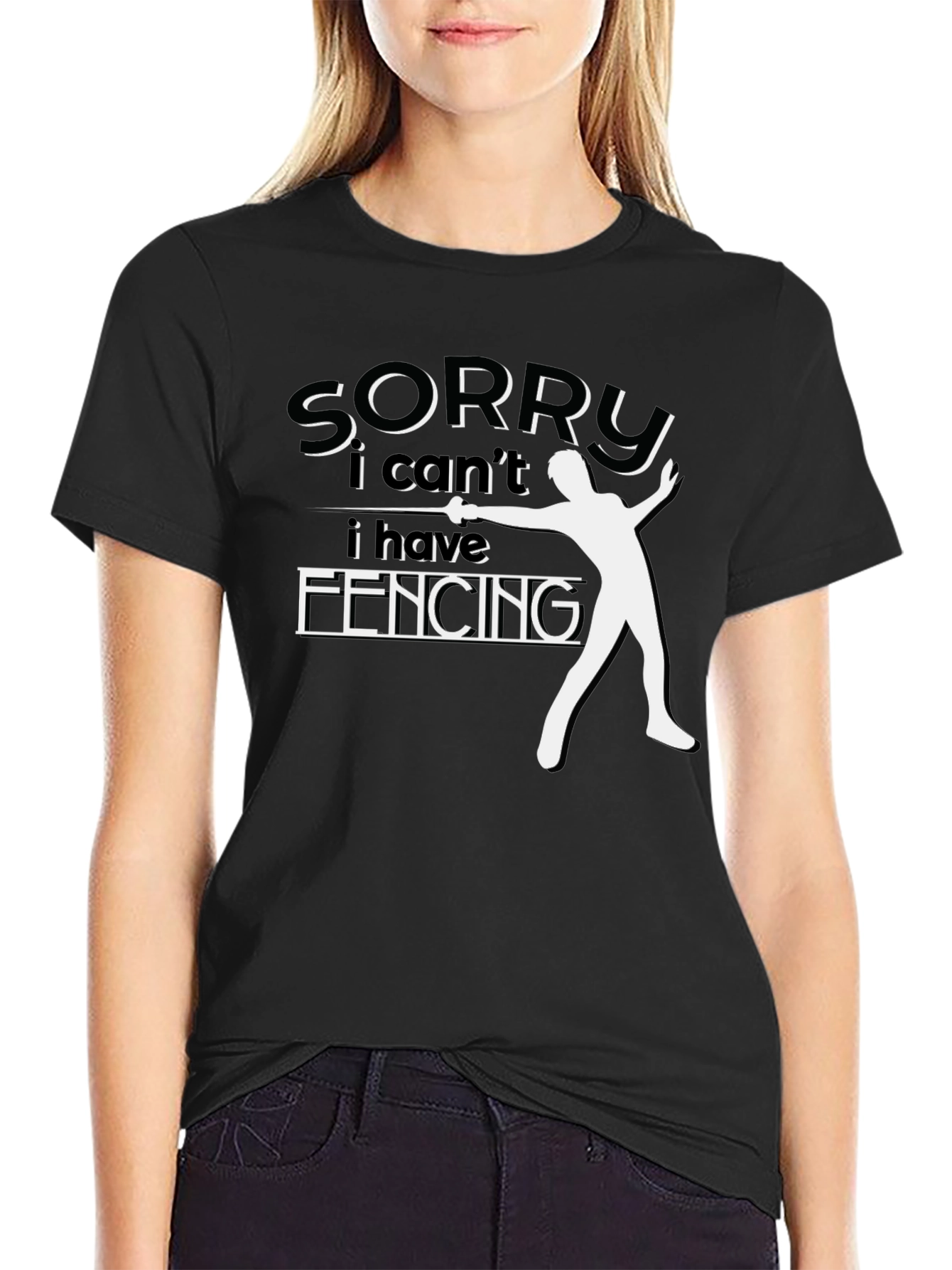 Sorry I Cant Fencing Black Graphic Tee