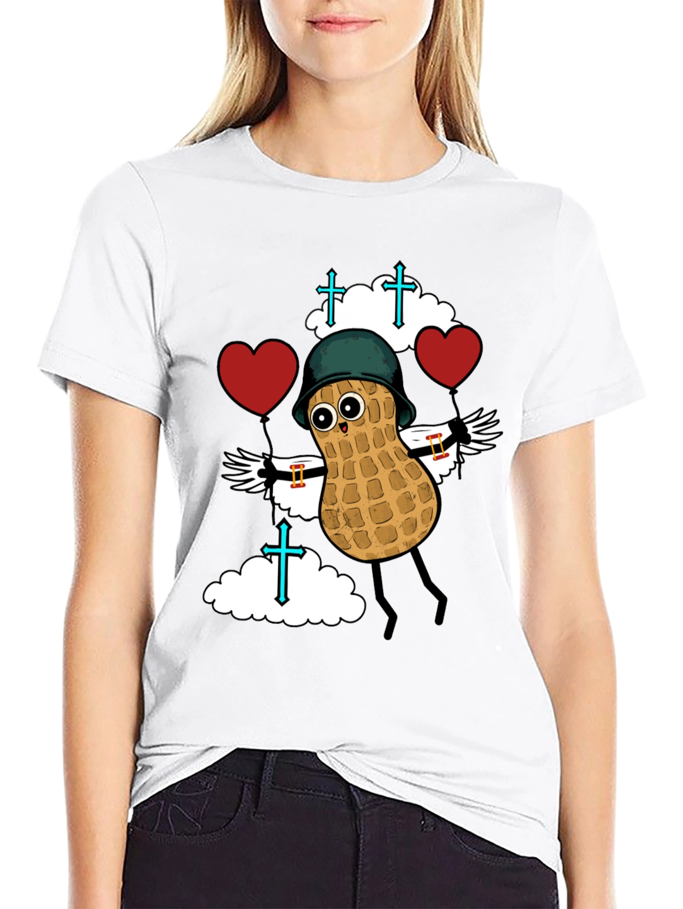 Whimsical Peanut Character Graphic T-Shirt