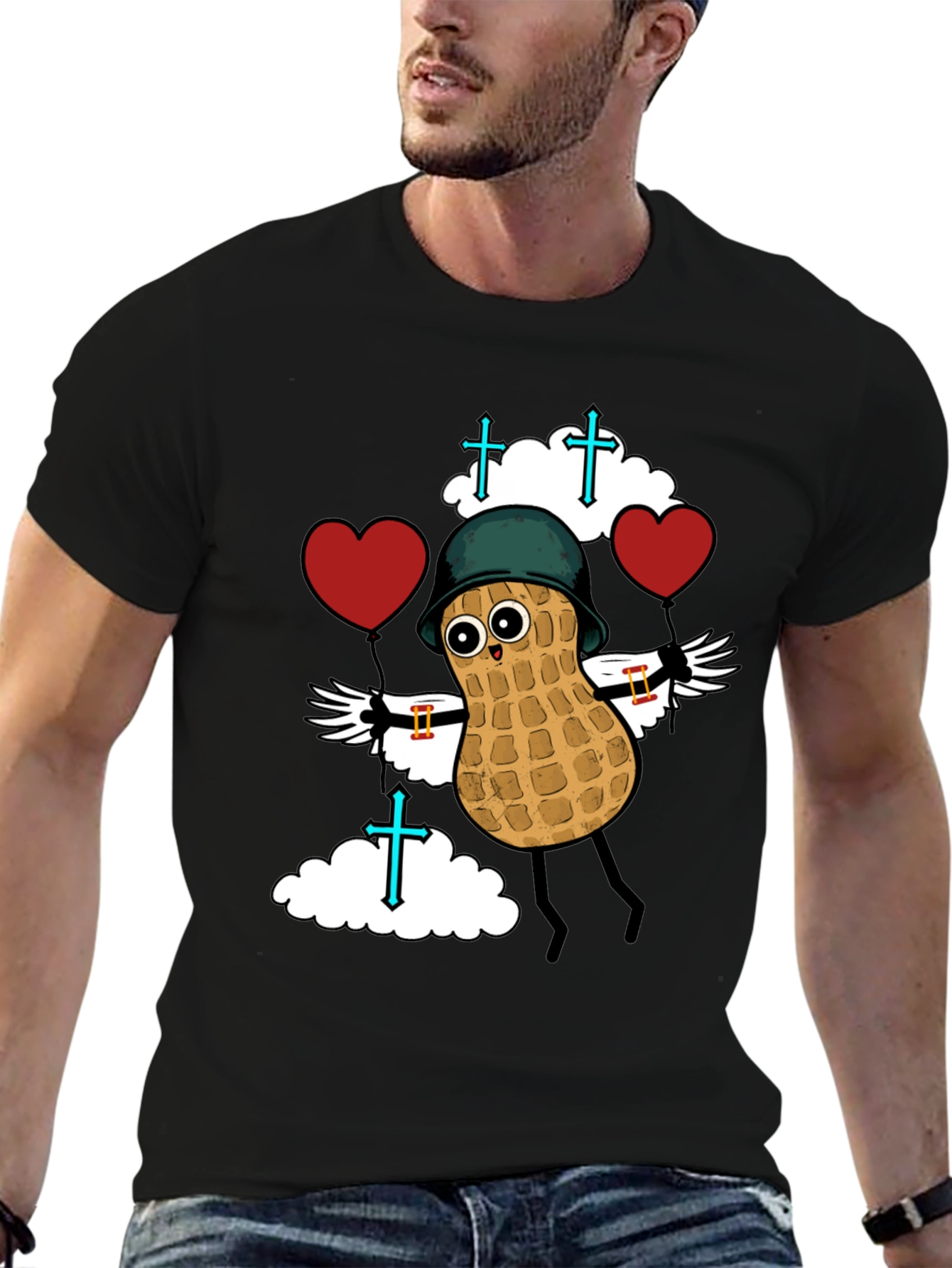 Whimsical Peanut Character Graphic T-Shirt