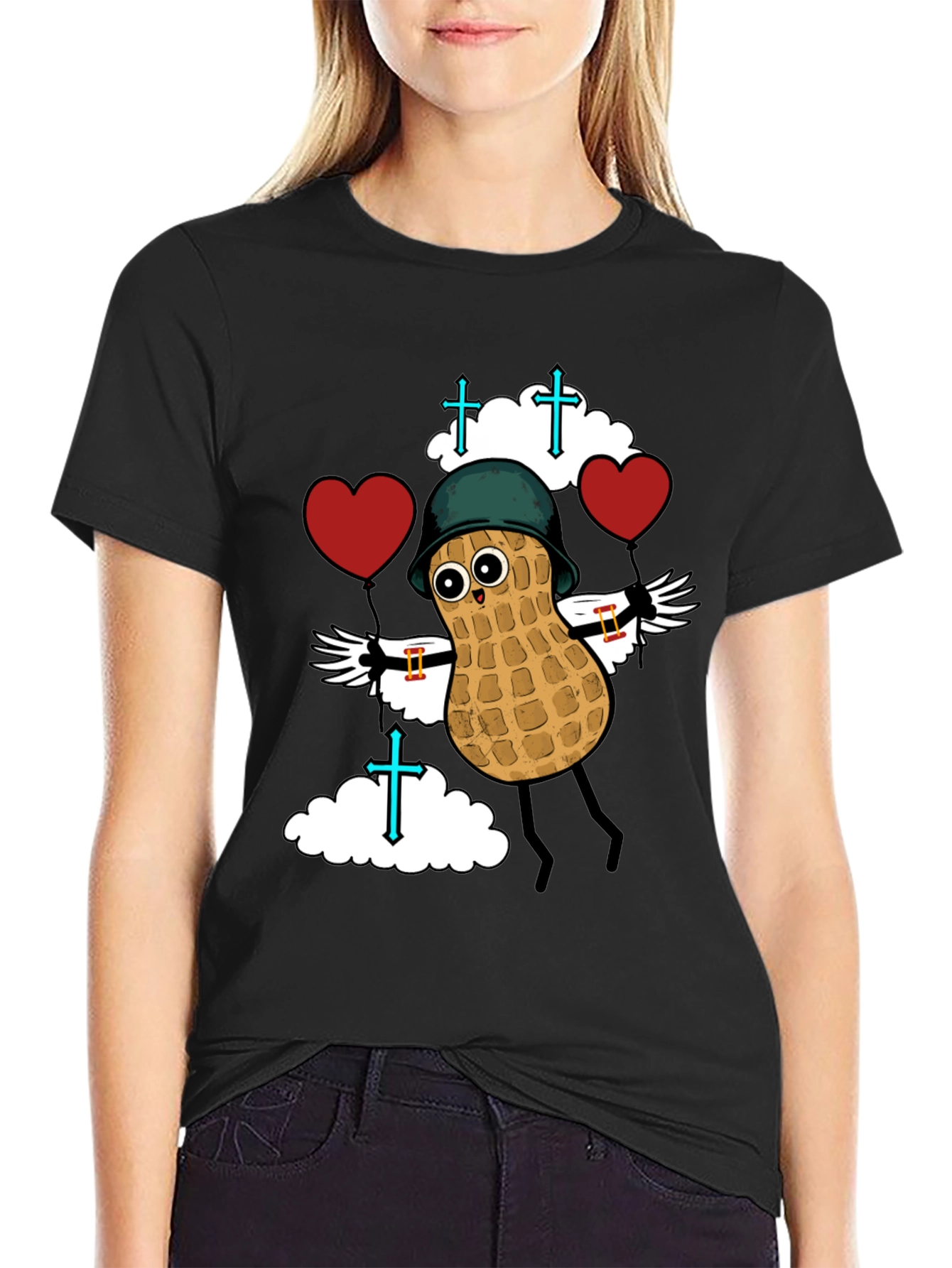 Whimsical Peanut Character Graphic T-Shirt